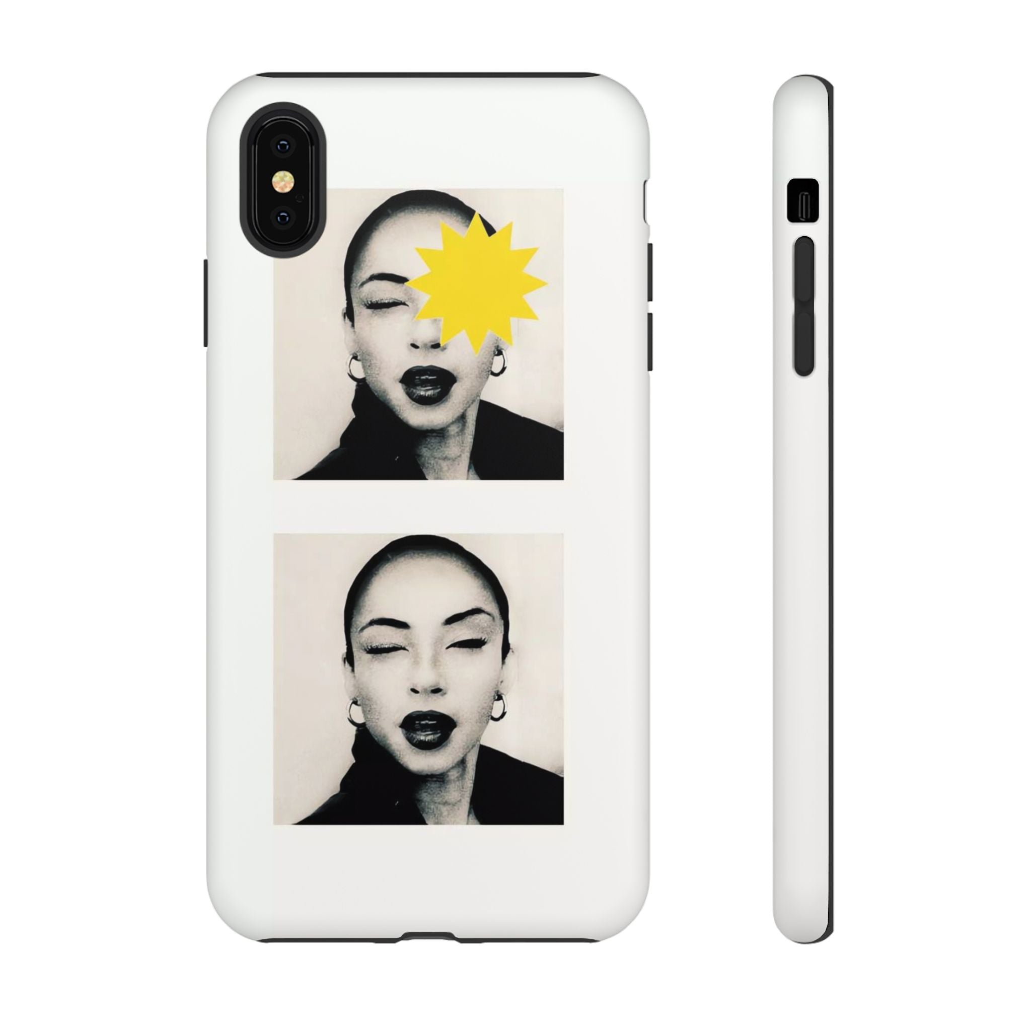 SADE Phone Case — Retro Black & White Portrait with Yellow Sunburst