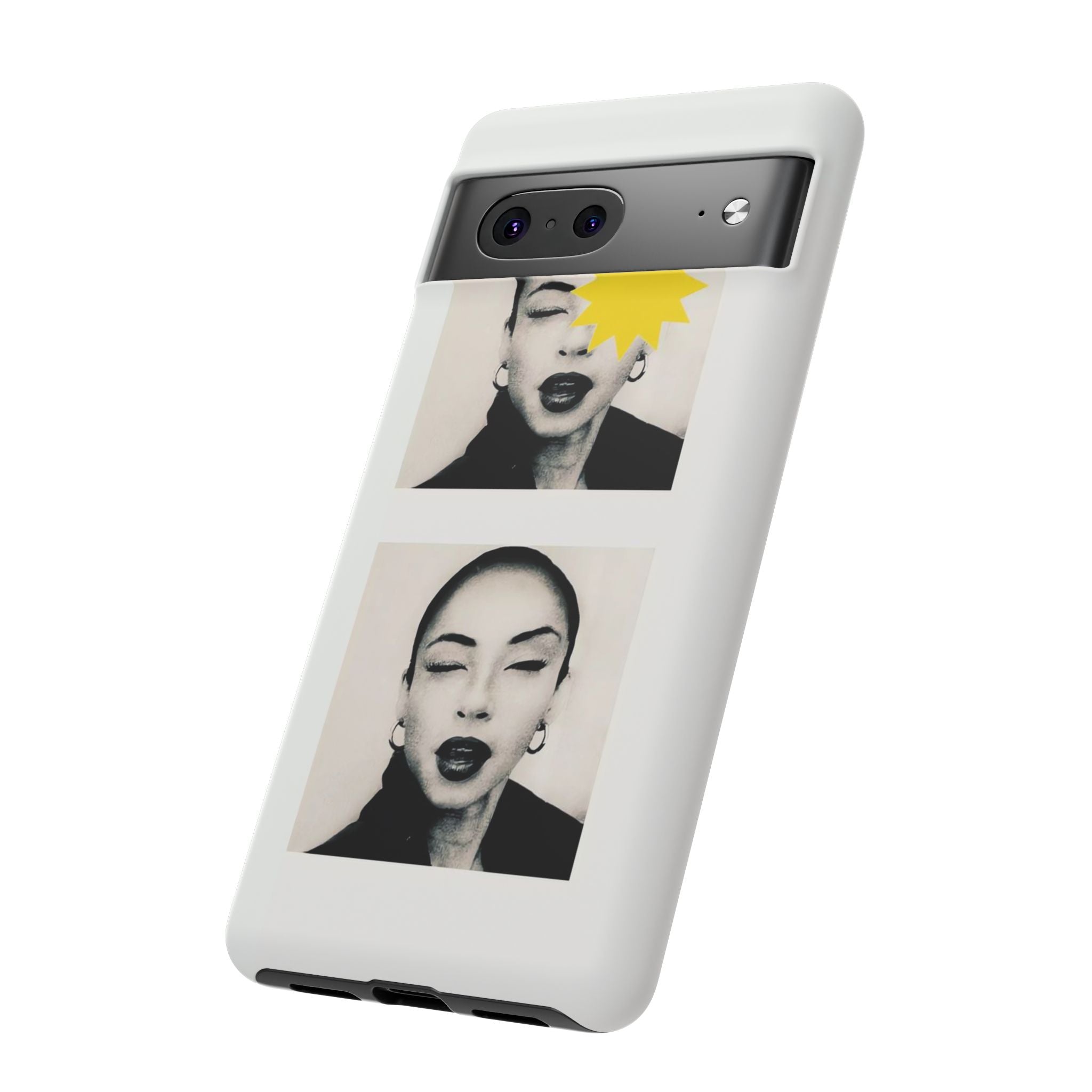 SADE Phone Case — Retro Black & White Portrait with Yellow Sunburst