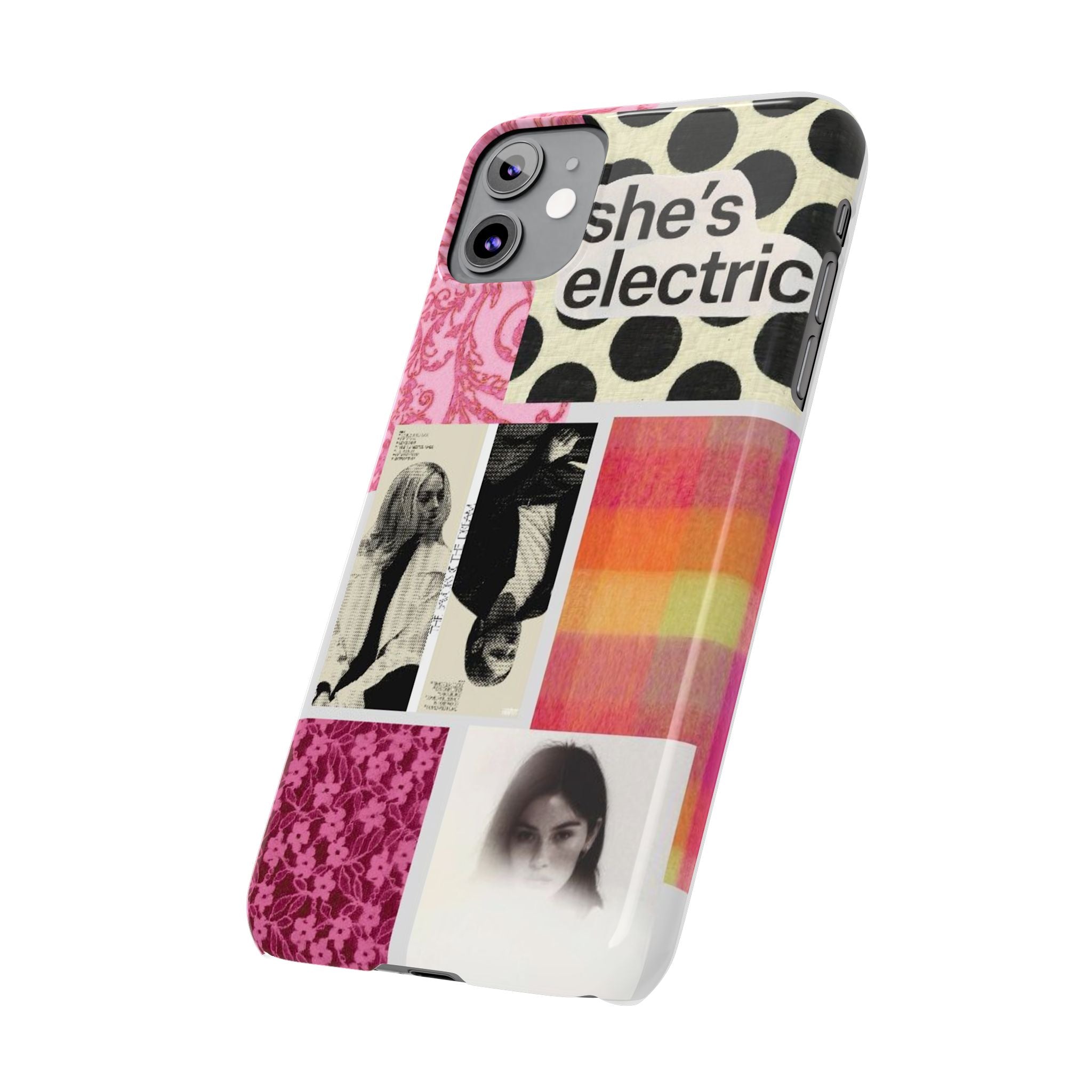 Slim Phone Case — 'she's electric' Retro Collage Floral & Photo Design