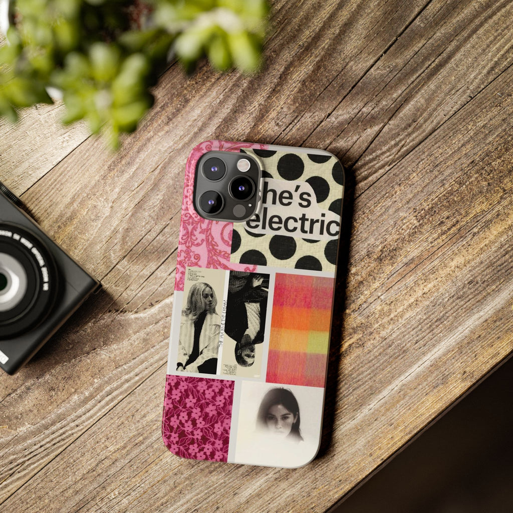 Slim Phone Case — 'she's electric' Retro Collage Floral & Photo Design