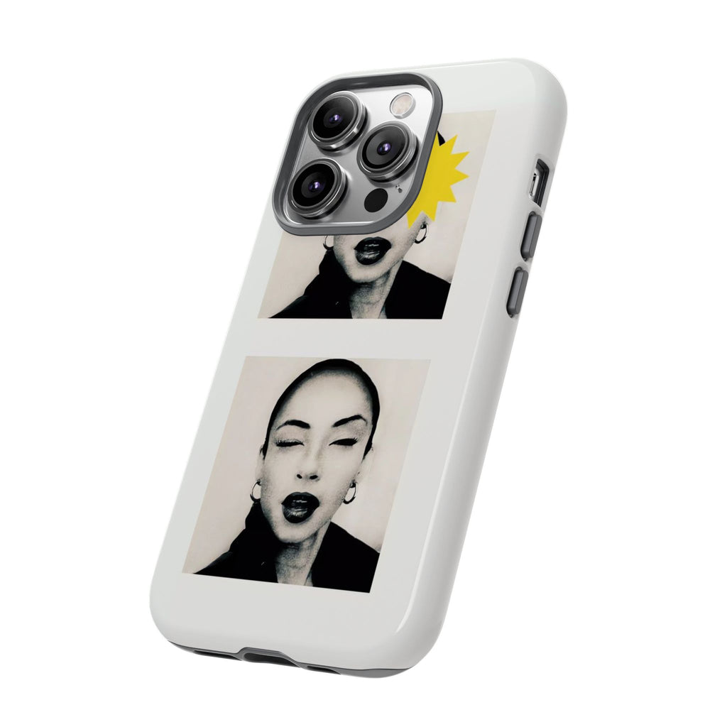 SADE Phone Case — Retro Black & White Portrait with Yellow Sunburst