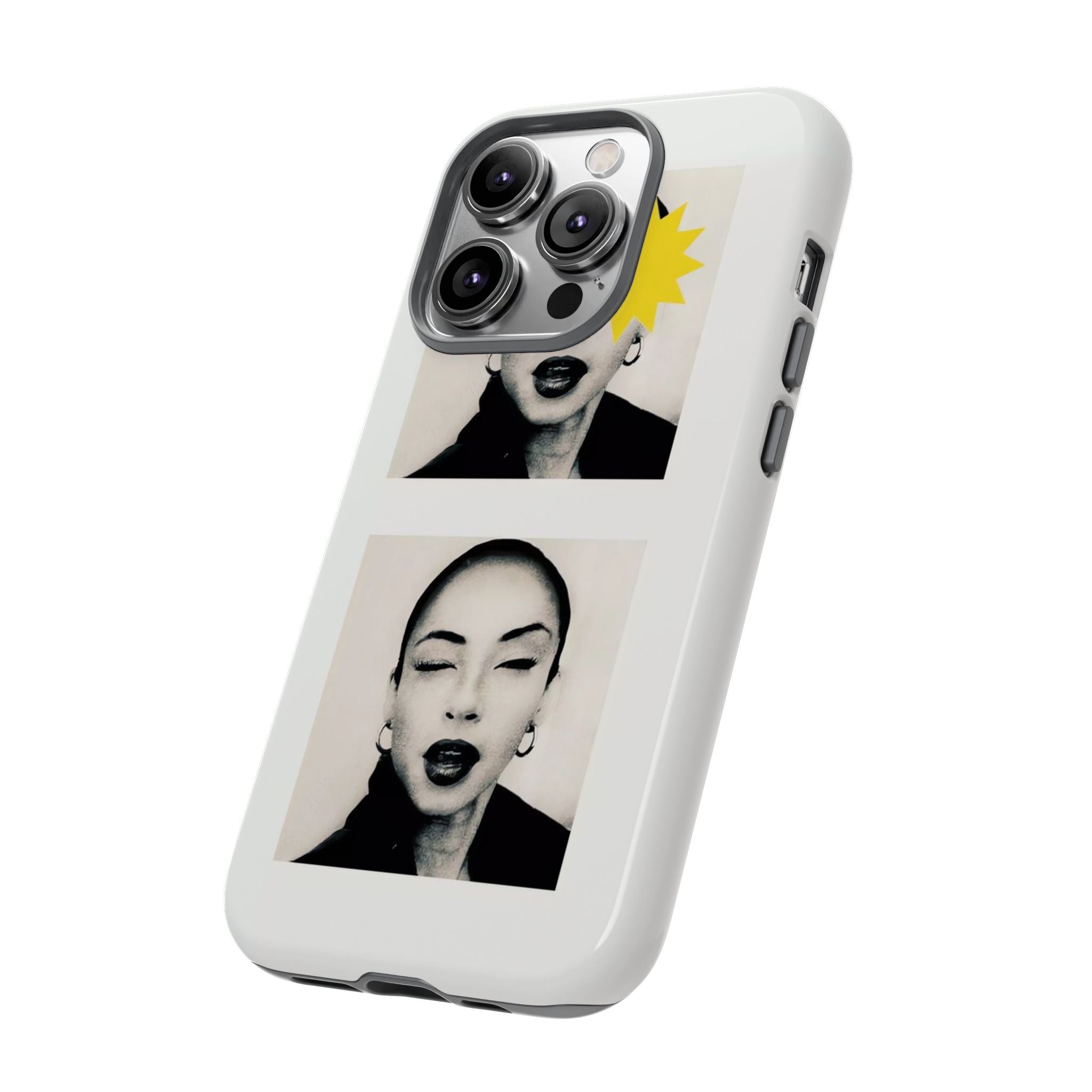 SADE Phone Case — Retro Black & White Portrait with Yellow Sunburst