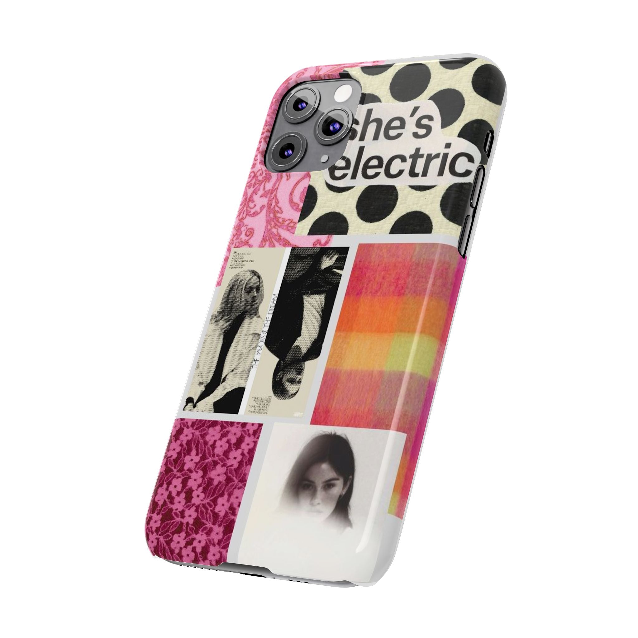 Slim Phone Case — 'she's electric' Retro Collage Floral & Photo Design