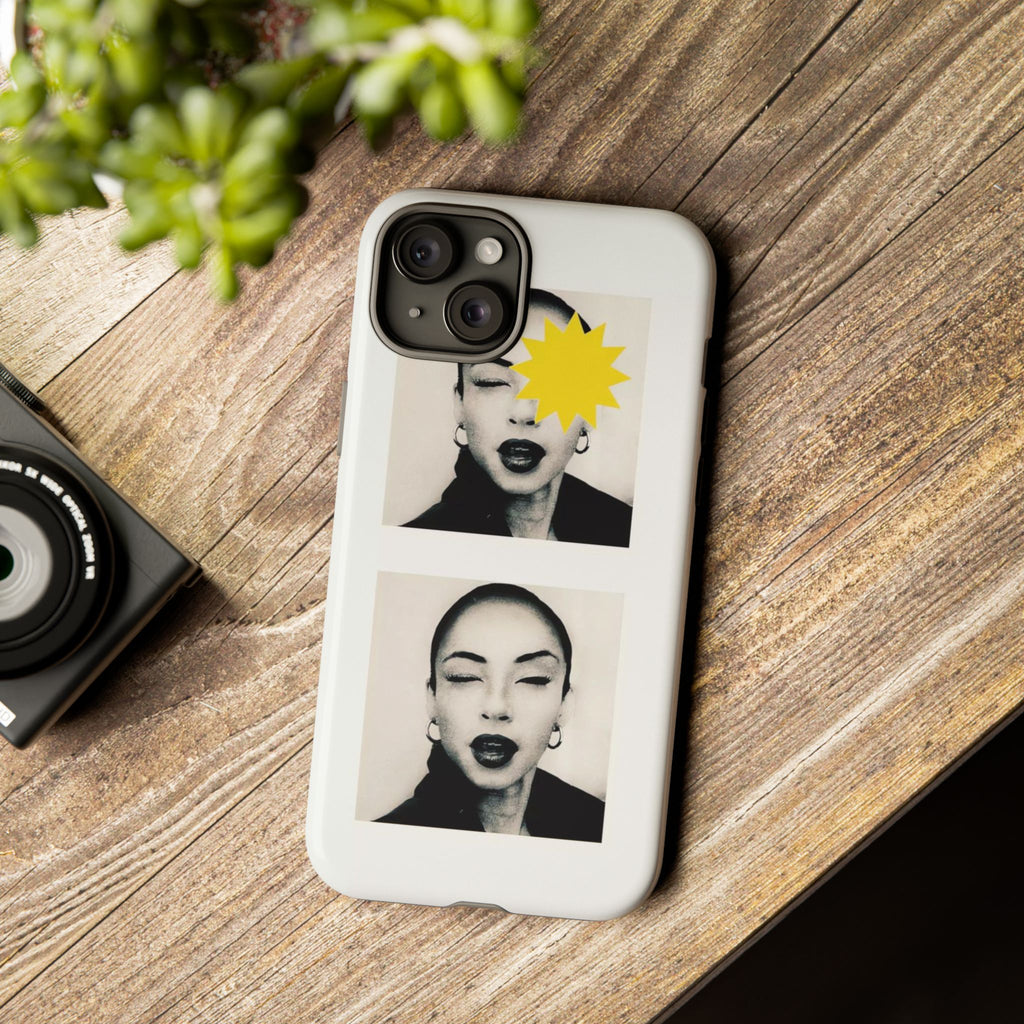 SADE Phone Case — Retro Black & White Portrait with Yellow Sunburst