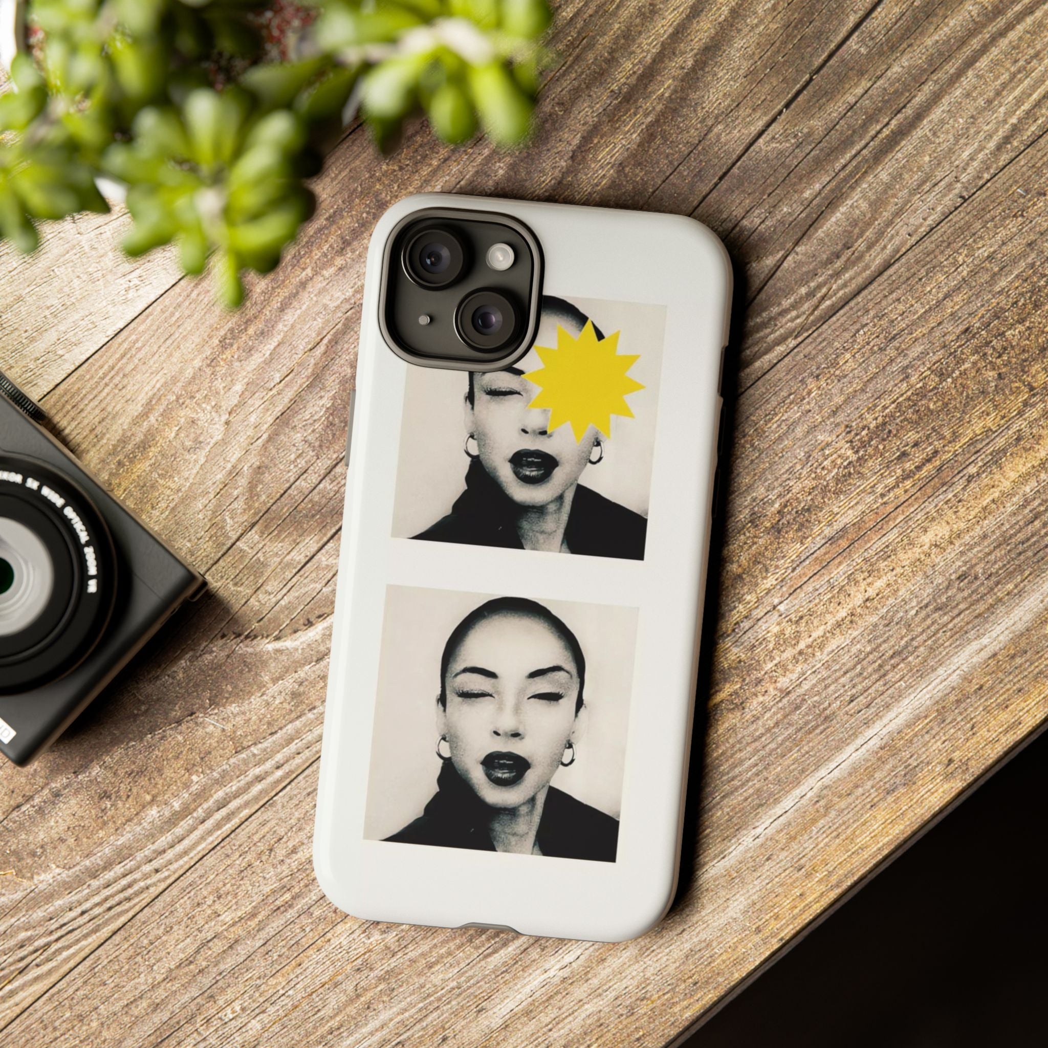 SADE Phone Case — Retro Black & White Portrait with Yellow Sunburst