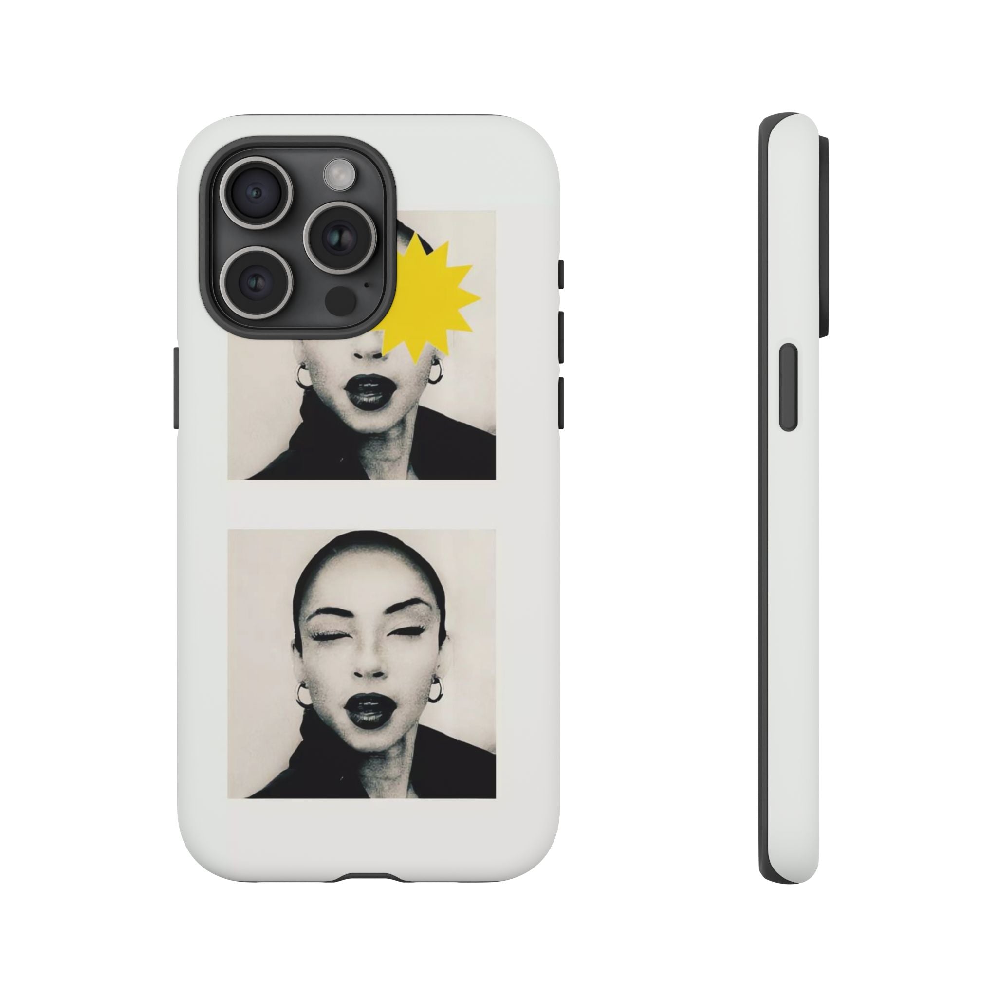 SADE Phone Case — Retro Black & White Portrait with Yellow Sunburst