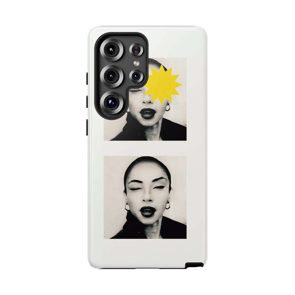 SADE Phone Case — Retro Black & White Portrait with Yellow Sunburst
