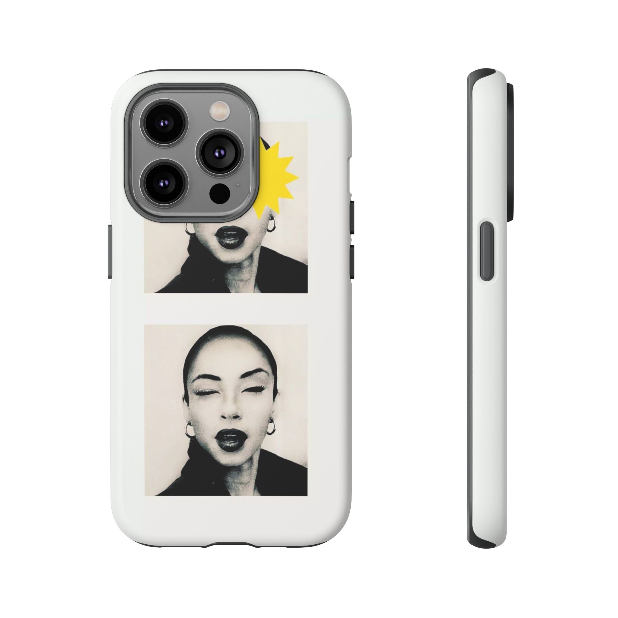 SADE Phone Case — Retro Black & White Portrait with Yellow Sunburst