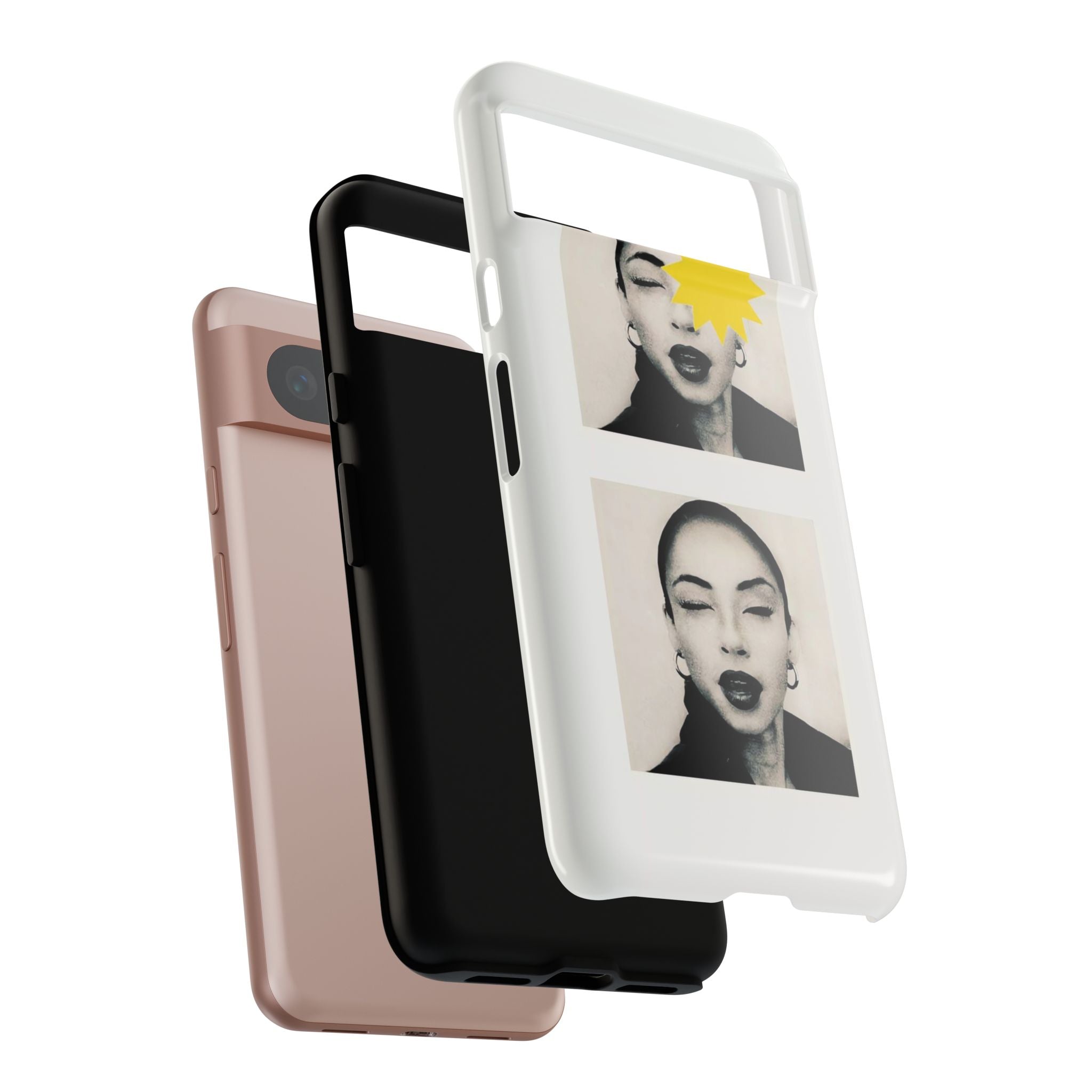 SADE Phone Case — Retro Black & White Portrait with Yellow Sunburst