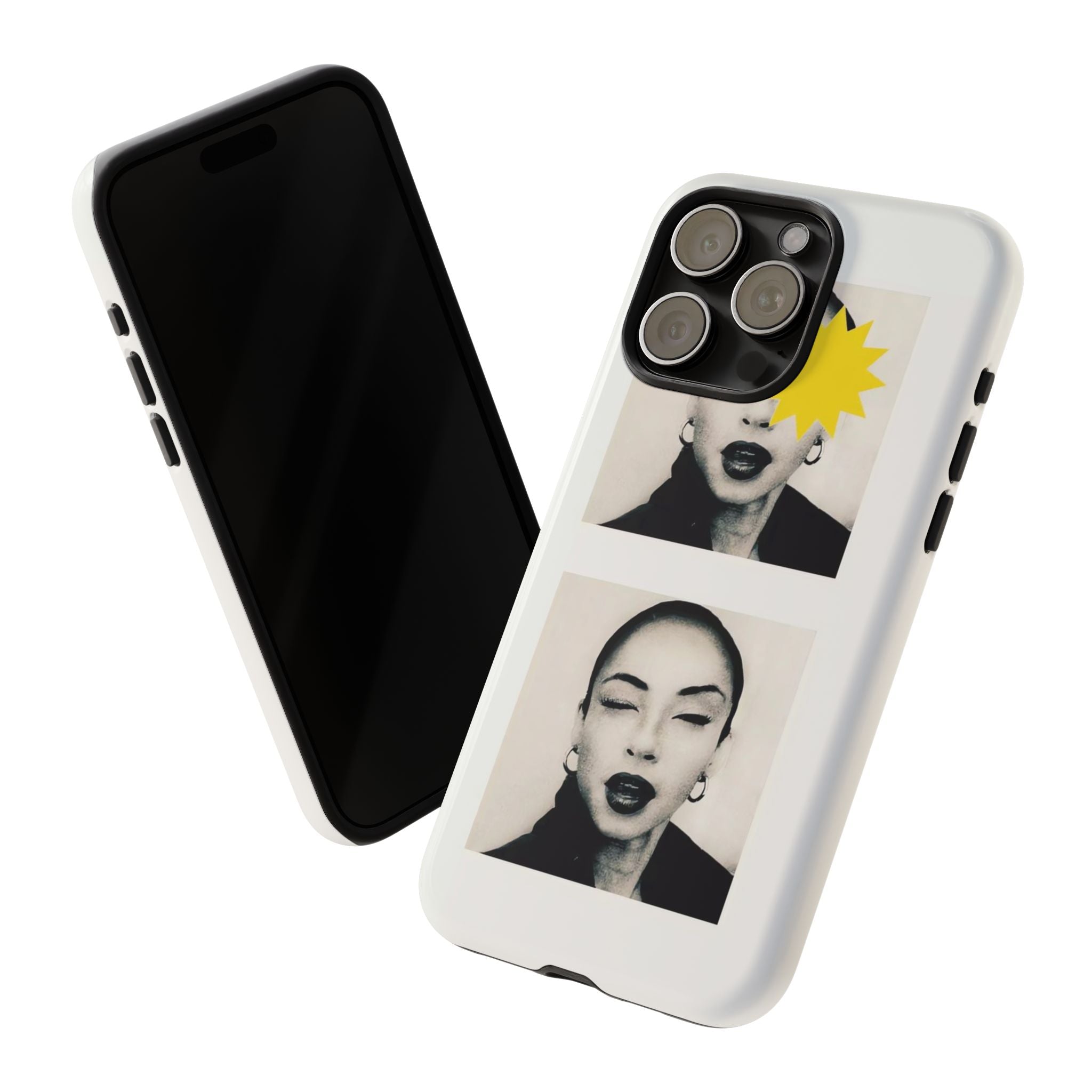 SADE Phone Case — Retro Black & White Portrait with Yellow Sunburst