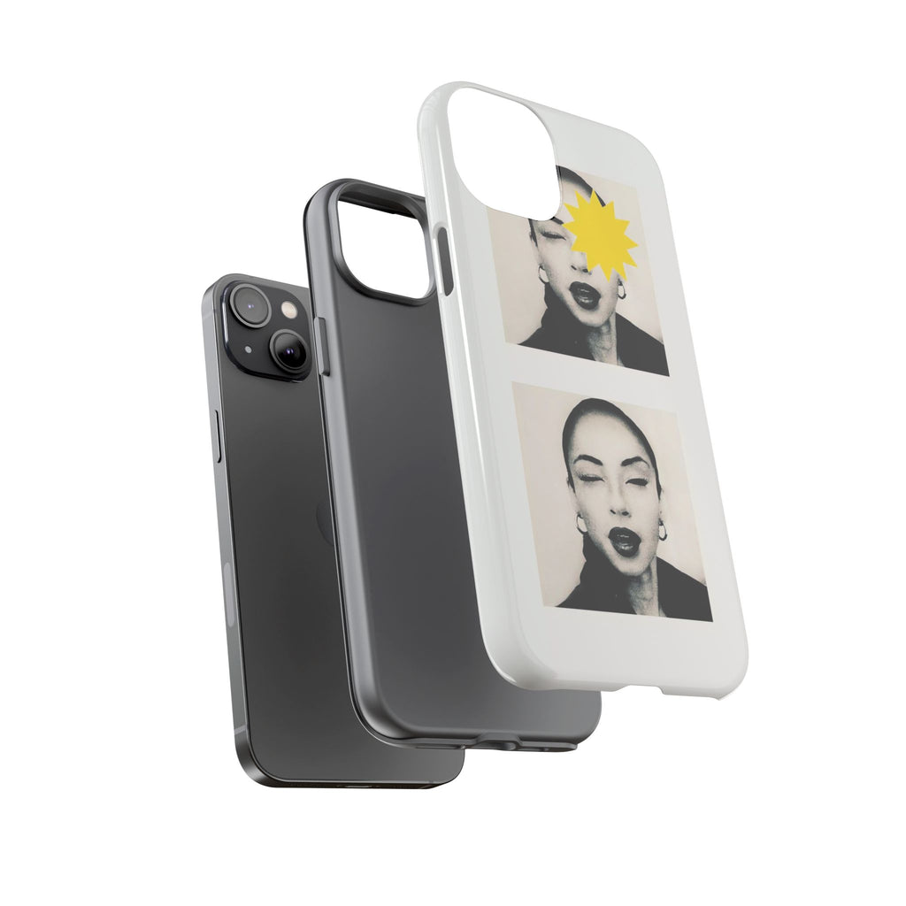 SADE Phone Case — Retro Black & White Portrait with Yellow Sunburst