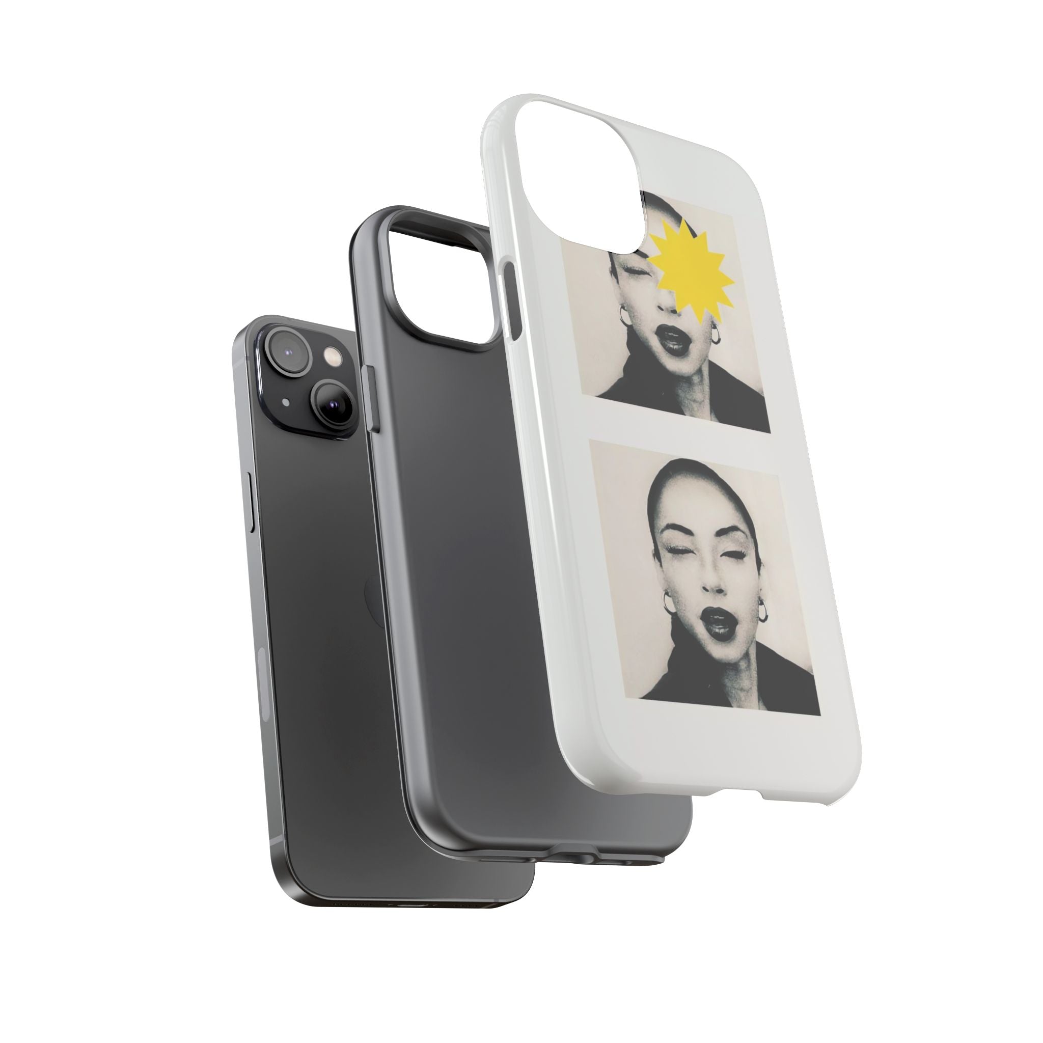 SADE Phone Case — Retro Black & White Portrait with Yellow Sunburst