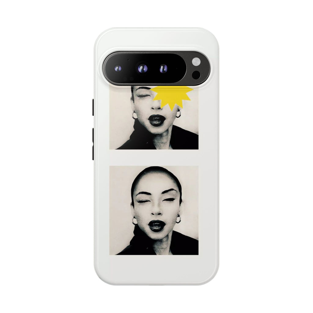 SADE Phone Case — Retro Black & White Portrait with Yellow Sunburst