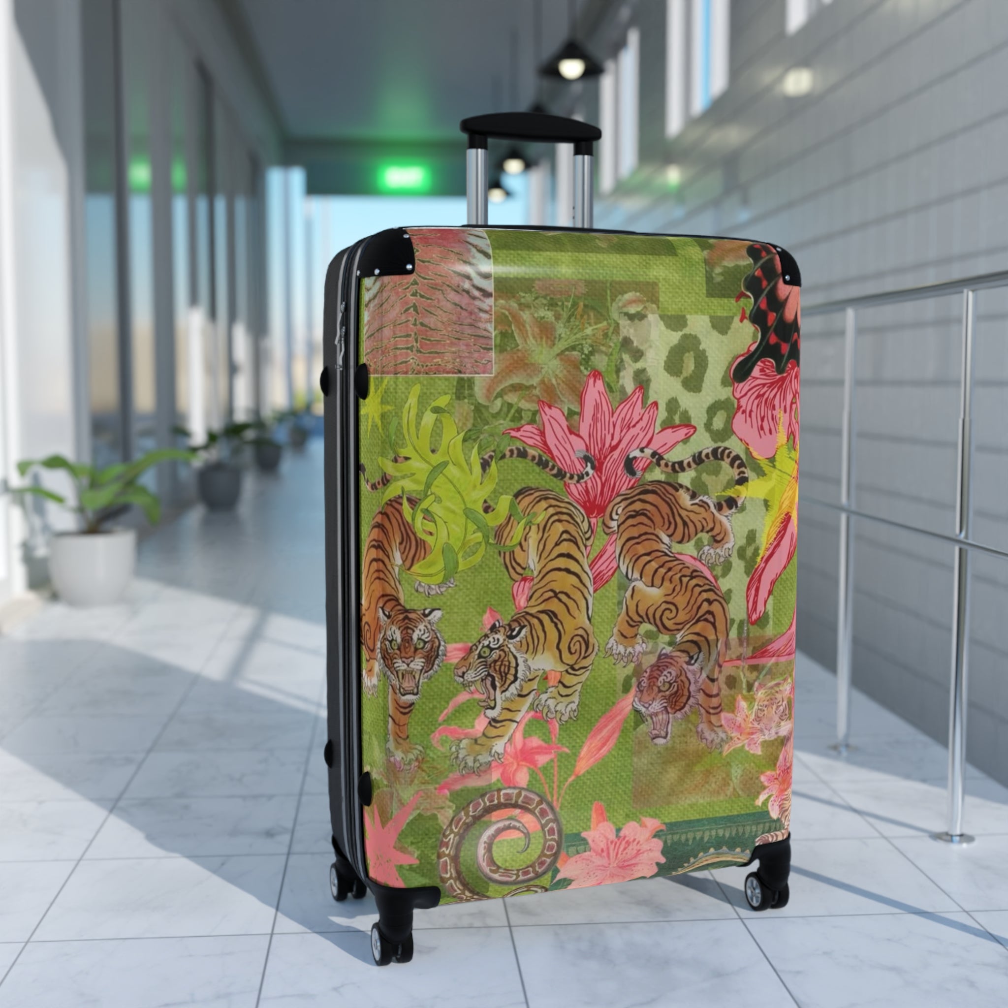Floral Tiger Print Suitcase — Vibrant Botanical Luggage for Travel