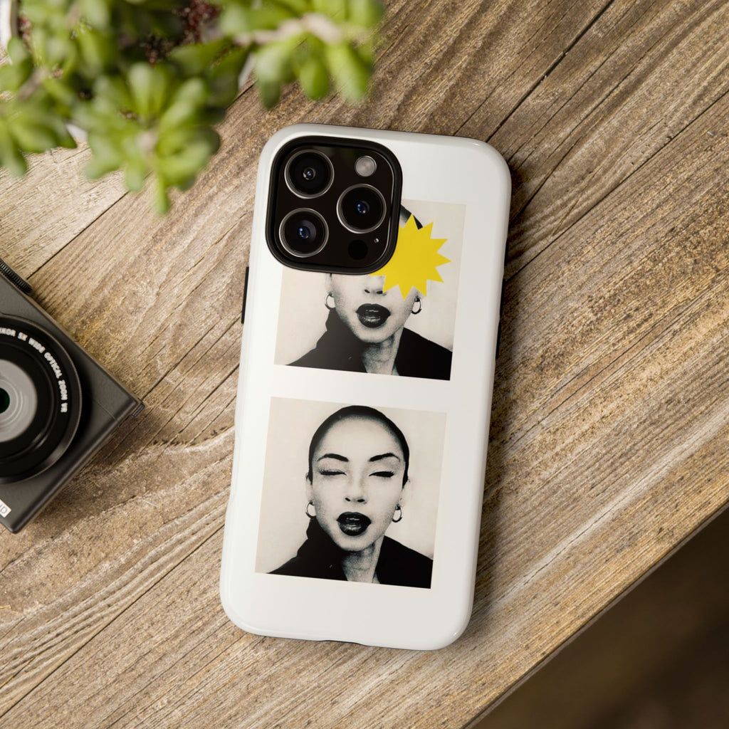 SADE Phone Case — Retro Black & White Portrait with Yellow Sunburst