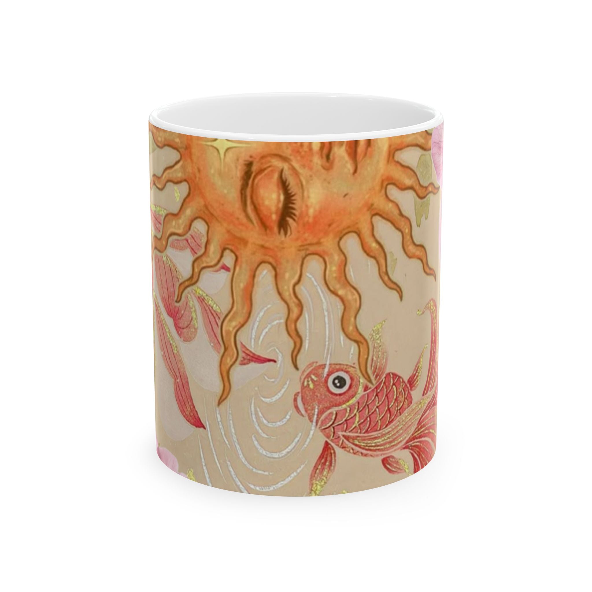 Sun & Koi Ceramic Mug — Botanical Boho Floral Coffee Cup (11oz/15oz)