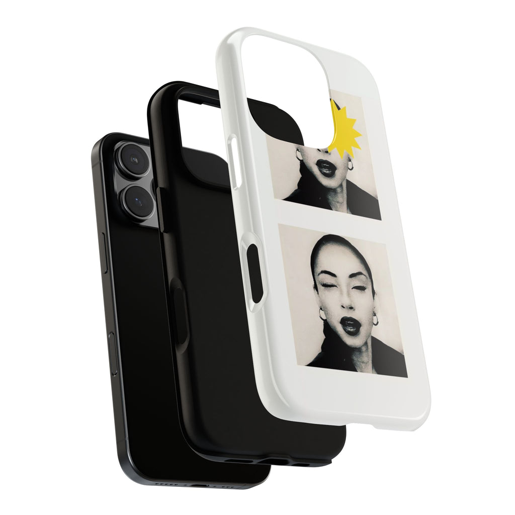 SADE Phone Case — Retro Black & White Portrait with Yellow Sunburst