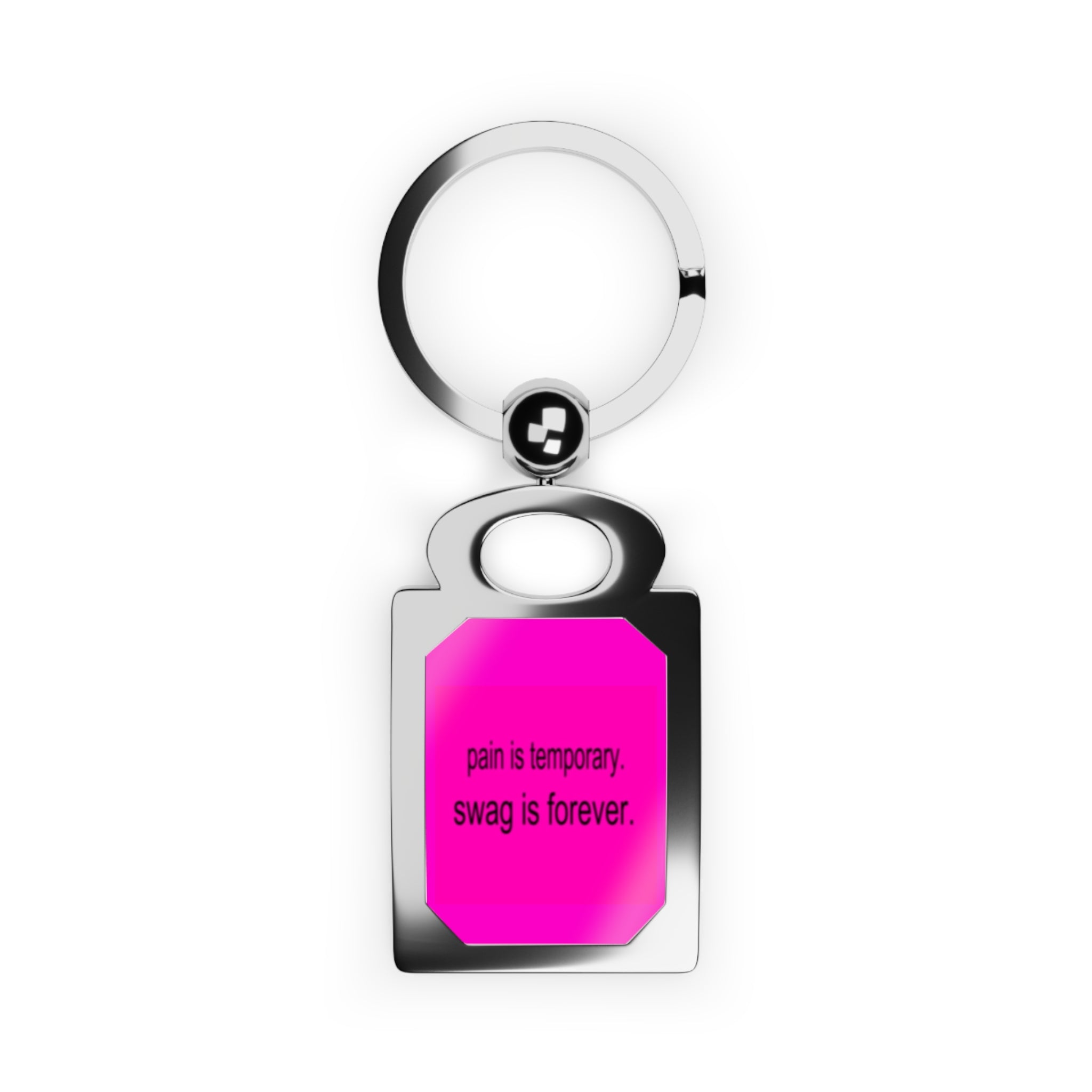 Rectangle Keyring — "pain is temporary, swag is forever." Pink Metal Photo Keychain