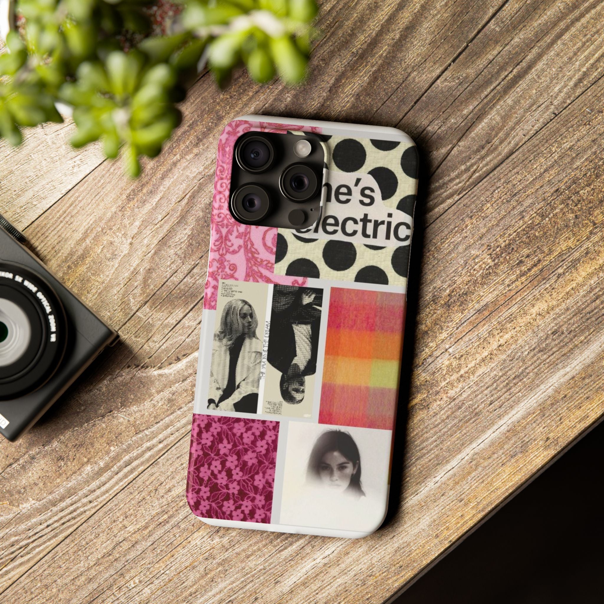 Slim Phone Case — 'she's electric' Retro Collage Floral & Photo Design