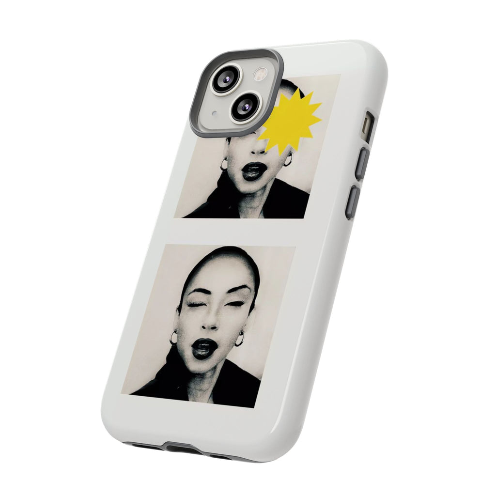 SADE Phone Case — Retro Black & White Portrait with Yellow Sunburst