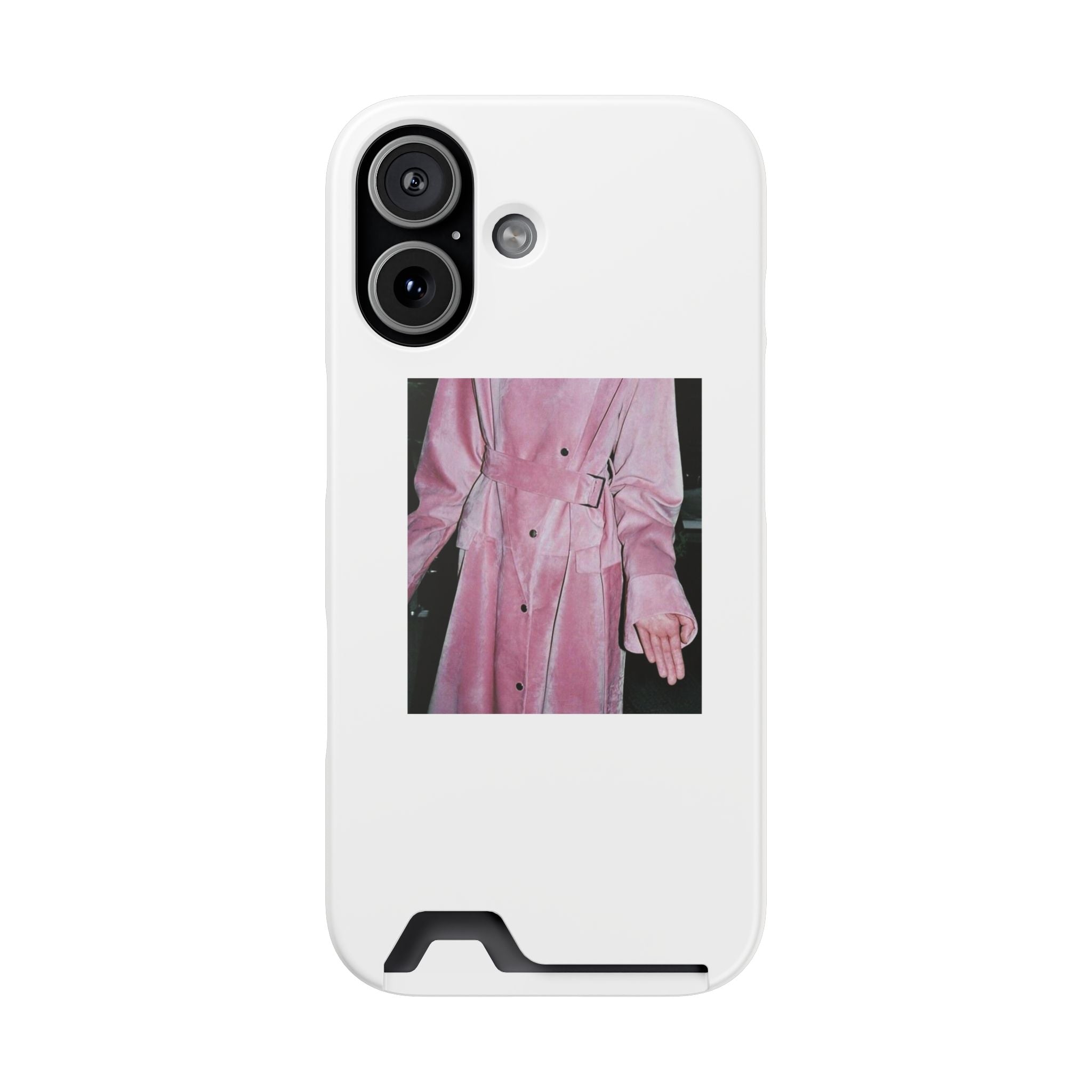 Phone Case with Card Holder — Pink Trench Coat Photo Design
