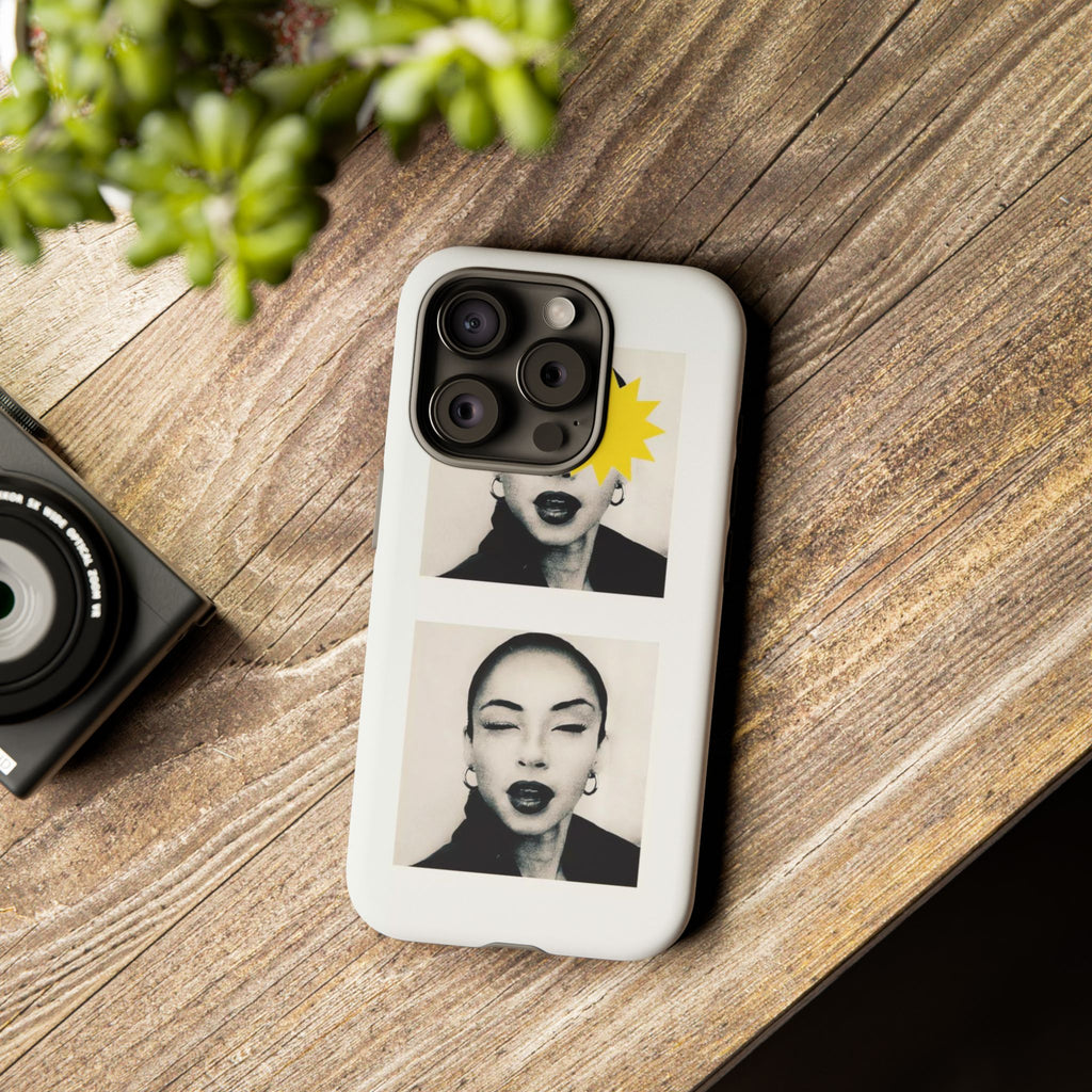 SADE Phone Case — Retro Black & White Portrait with Yellow Sunburst