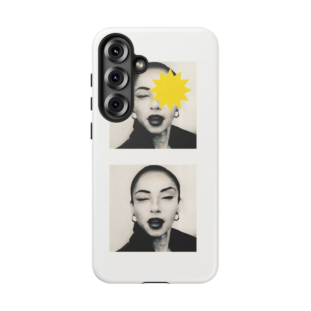 SADE Phone Case — Retro Black & White Portrait with Yellow Sunburst