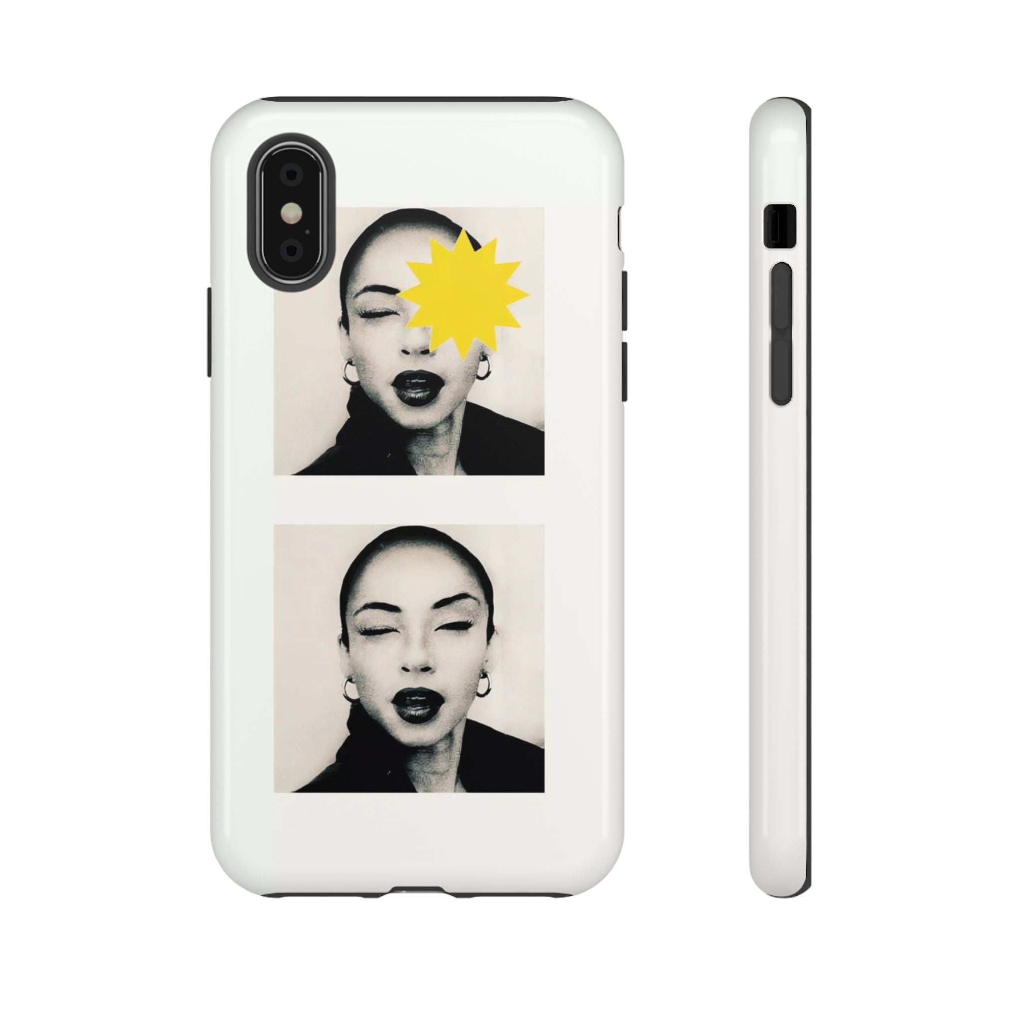 SADE Phone Case — Retro Black & White Portrait with Yellow Sunburst