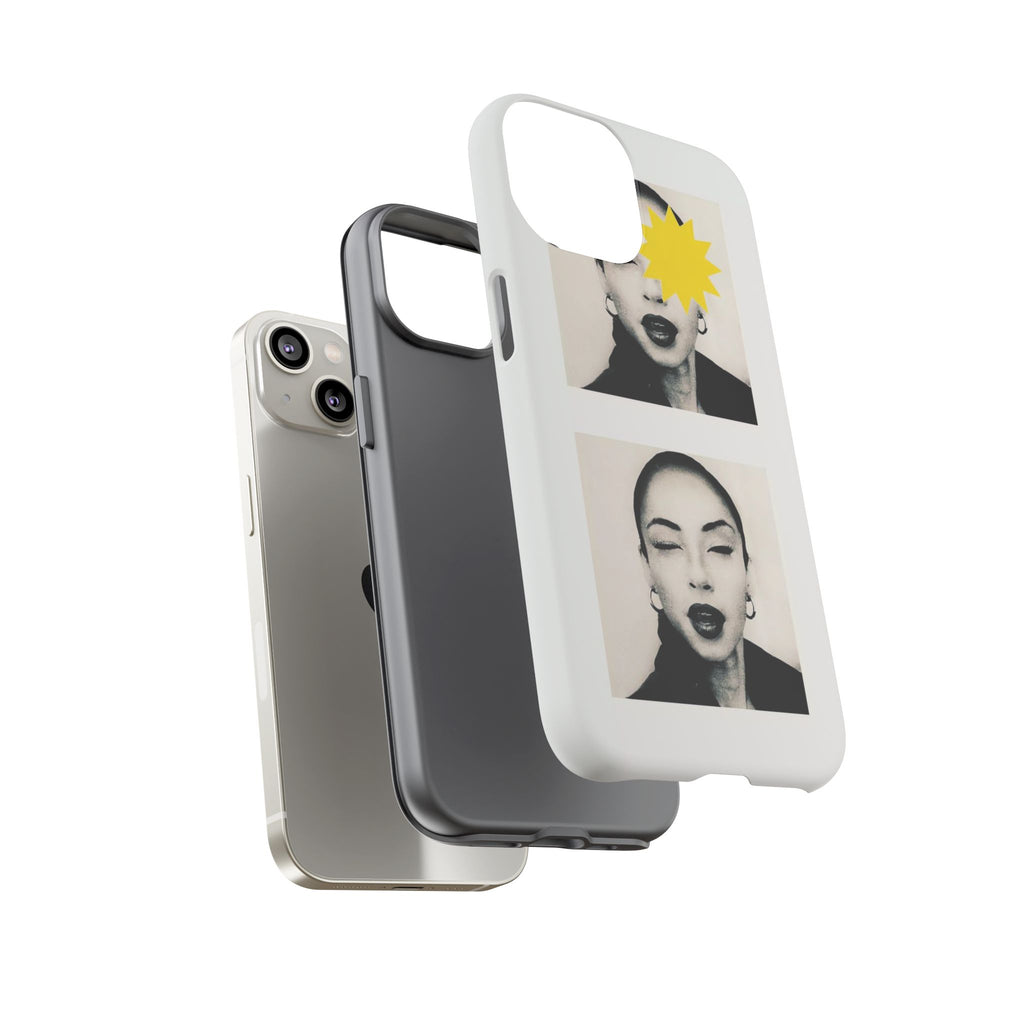 SADE Phone Case — Retro Black & White Portrait with Yellow Sunburst