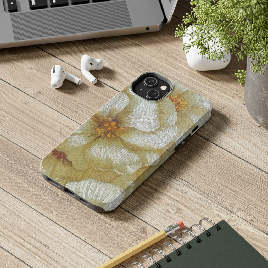 Tough Phone Case — Vintage White Floral Protective Cover