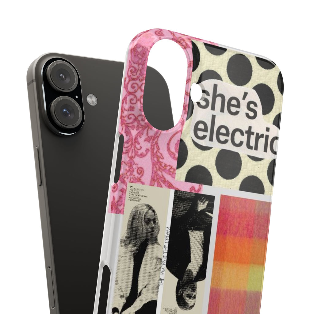 Slim Phone Case — 'she's electric' Retro Collage Floral & Photo Design