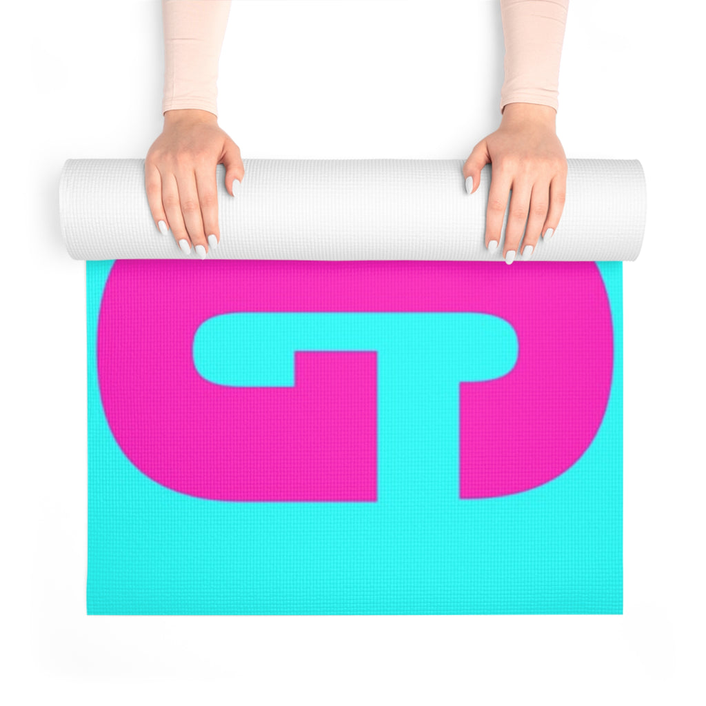 Yoga Mat - "SWAG" Bold Pink Text on Aqua Foam
