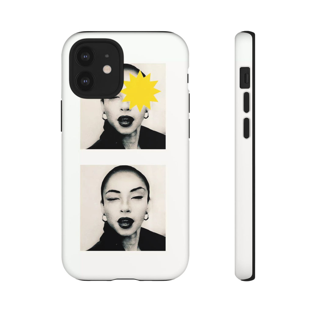 SADE Phone Case — Retro Black & White Portrait with Yellow Sunburst