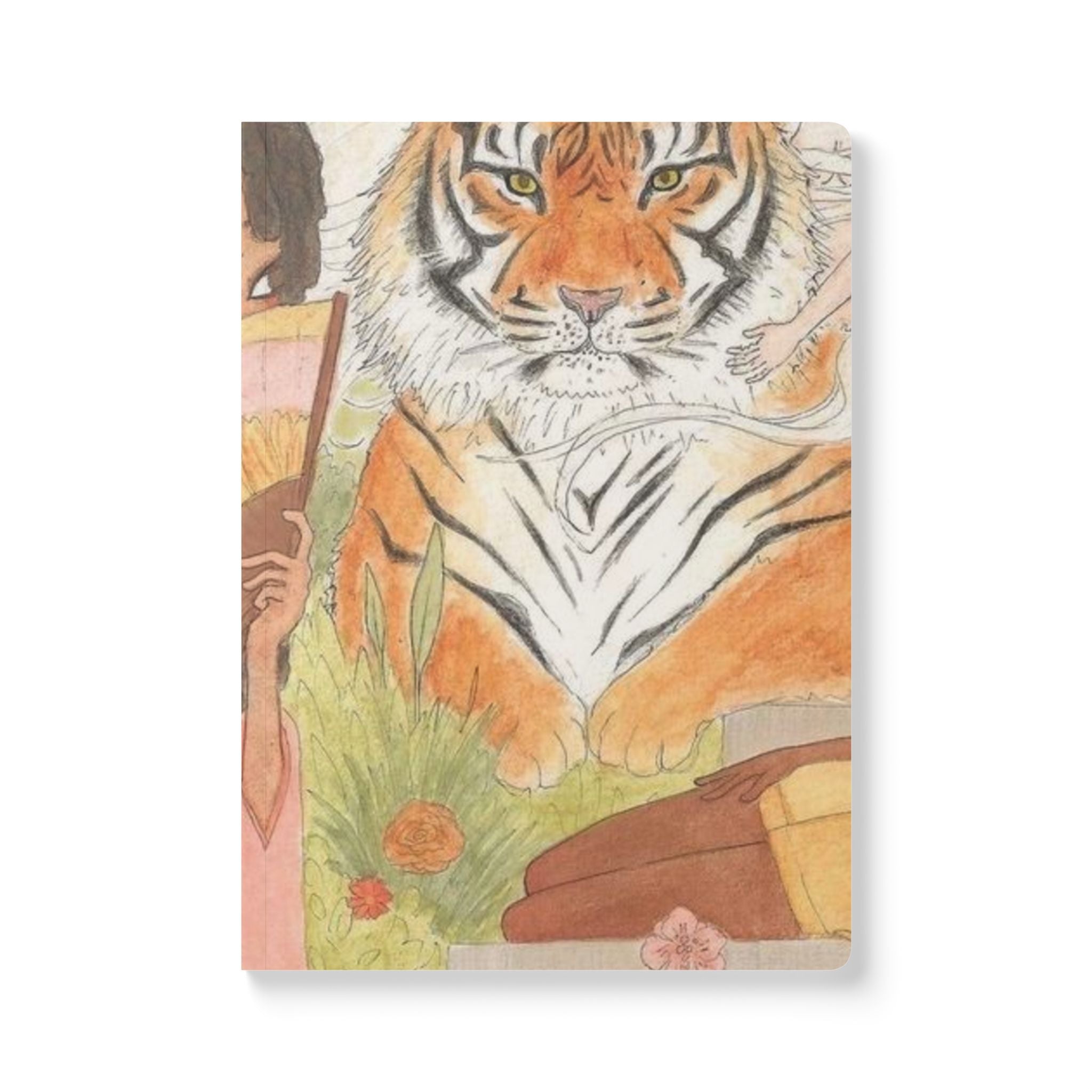 Tiger & Fans Softcover Journal — Floral Anime Art Notebook