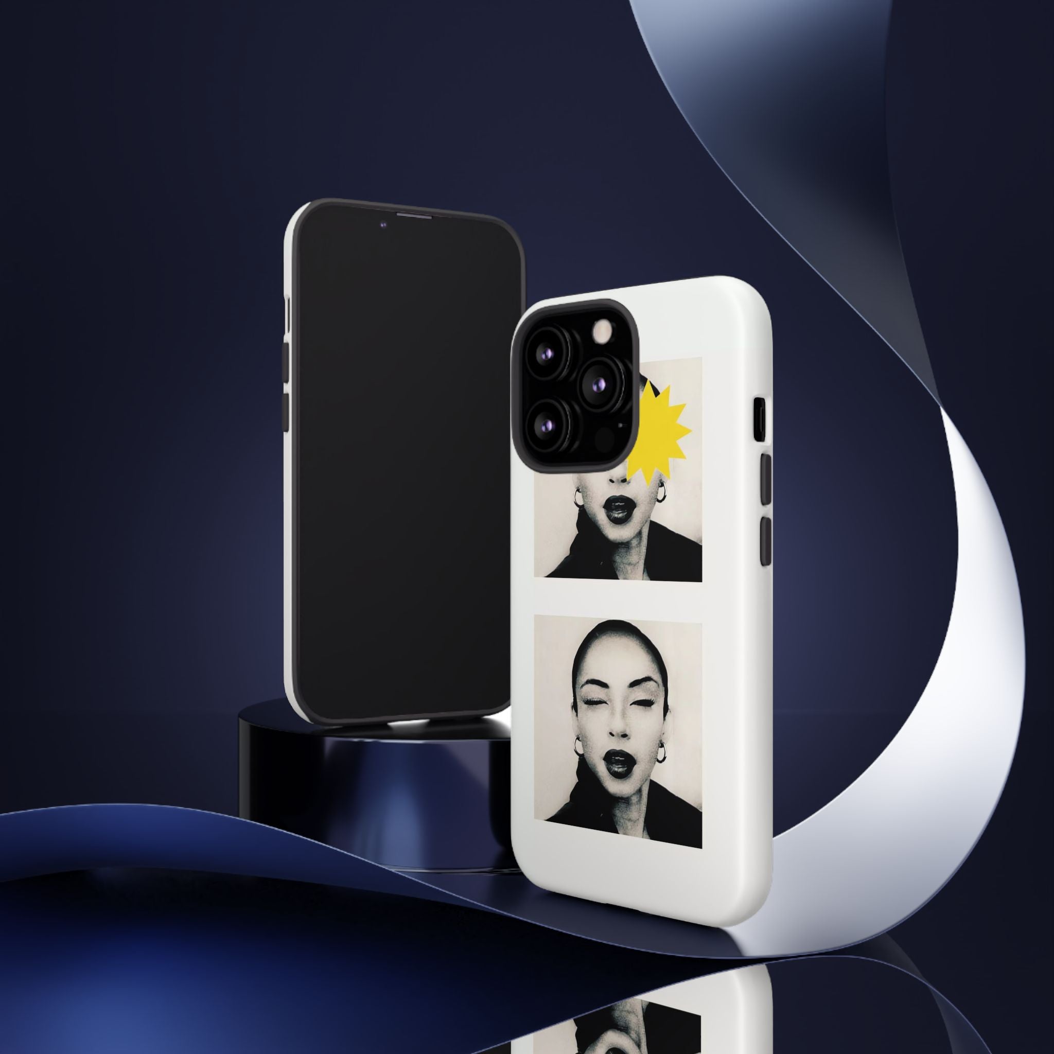 SADE Phone Case — Retro Black & White Portrait with Yellow Sunburst