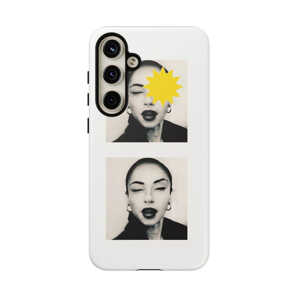 SADE Phone Case — Retro Black & White Portrait with Yellow Sunburst