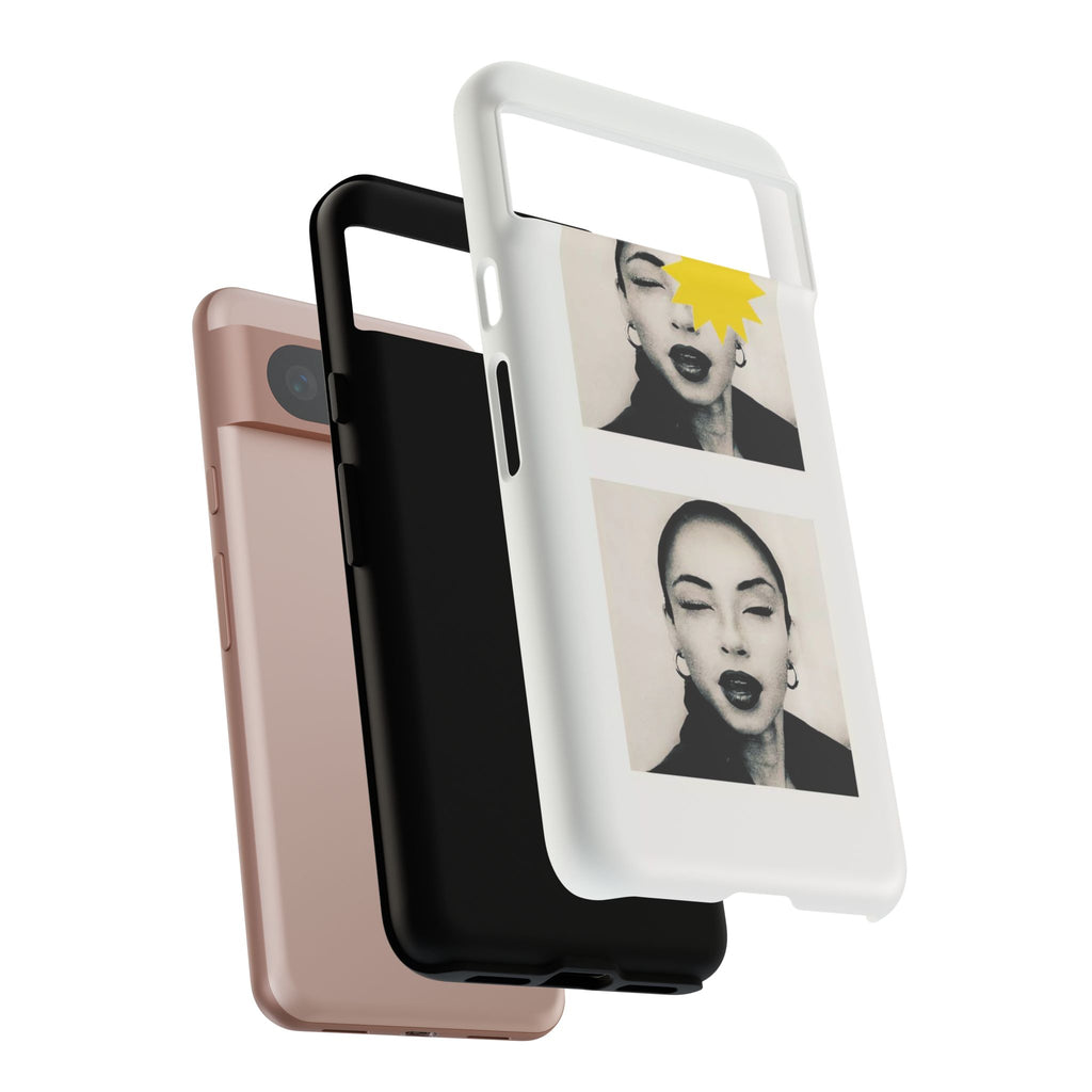 SADE Phone Case — Retro Black & White Portrait with Yellow Sunburst