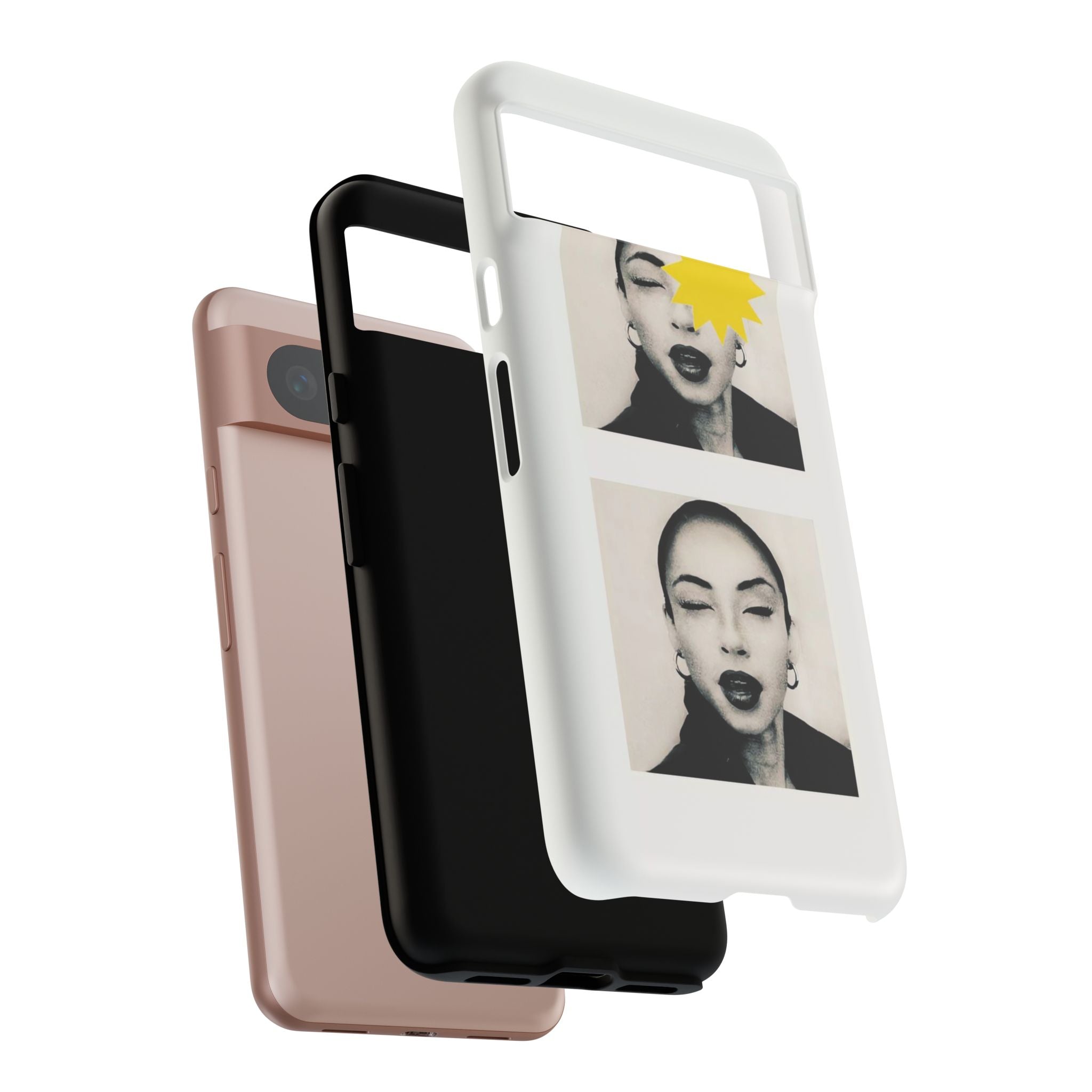 SADE Phone Case — Retro Black & White Portrait with Yellow Sunburst