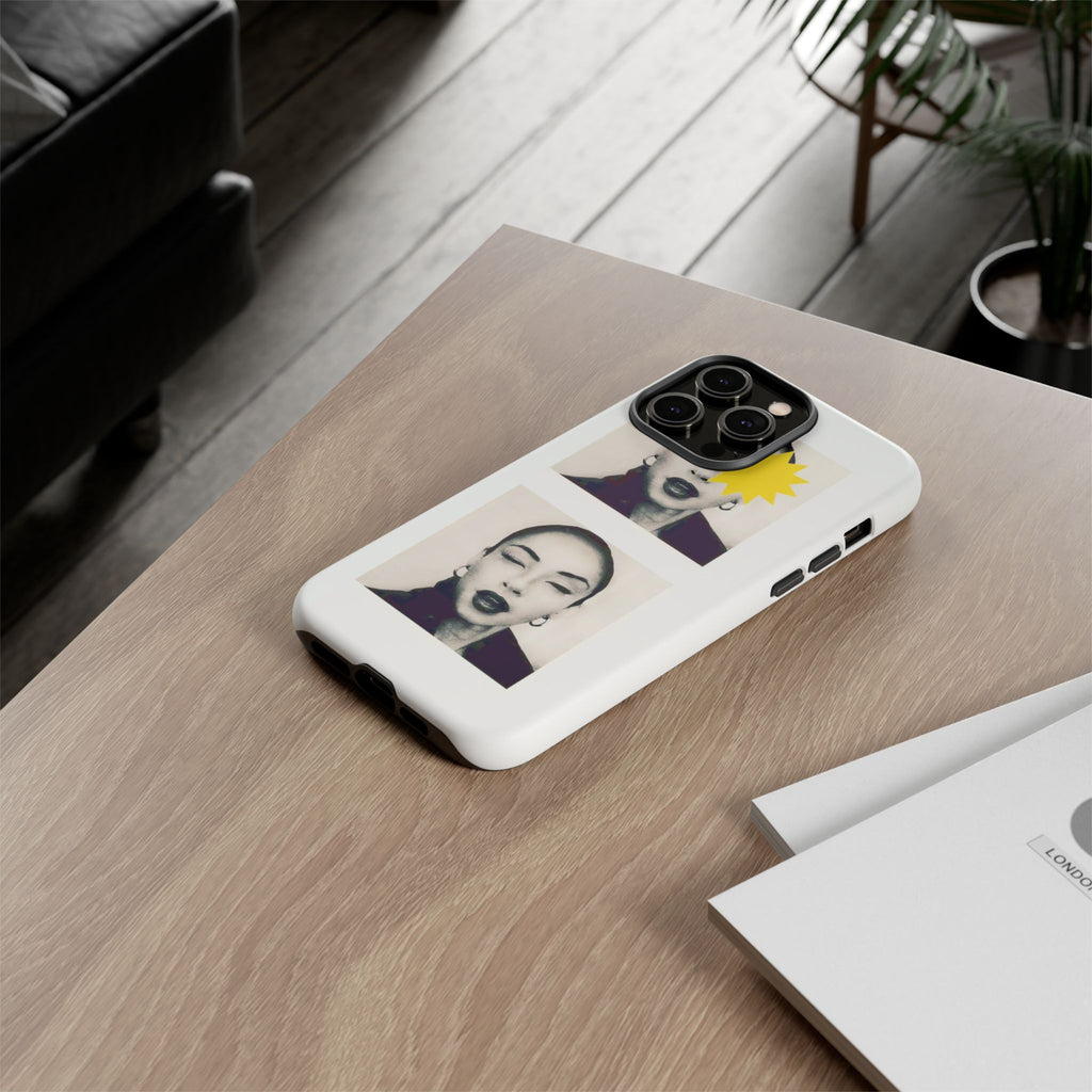 SADE Phone Case — Retro Black & White Portrait with Yellow Sunburst