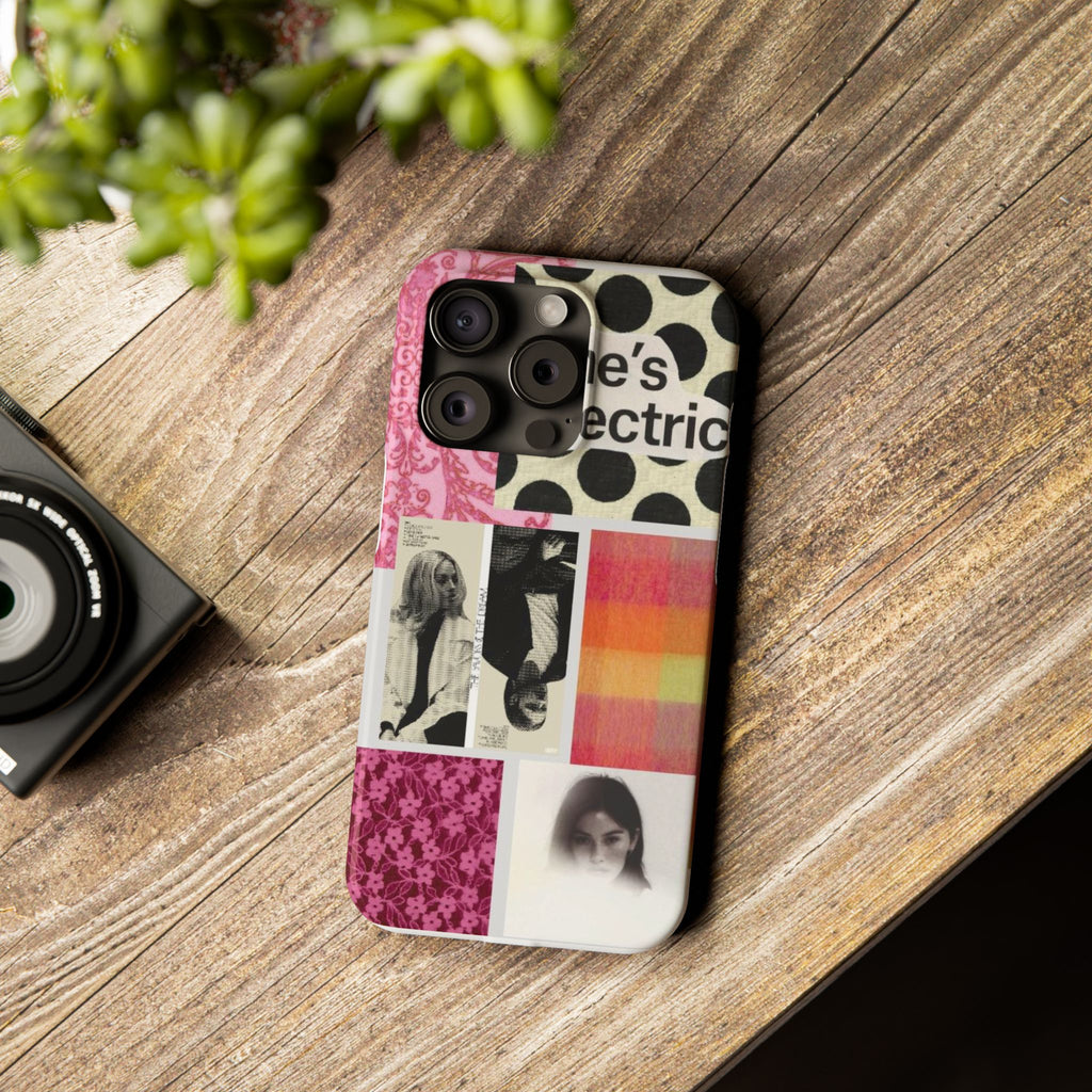 Slim Phone Case — 'she's electric' Retro Collage Floral & Photo Design