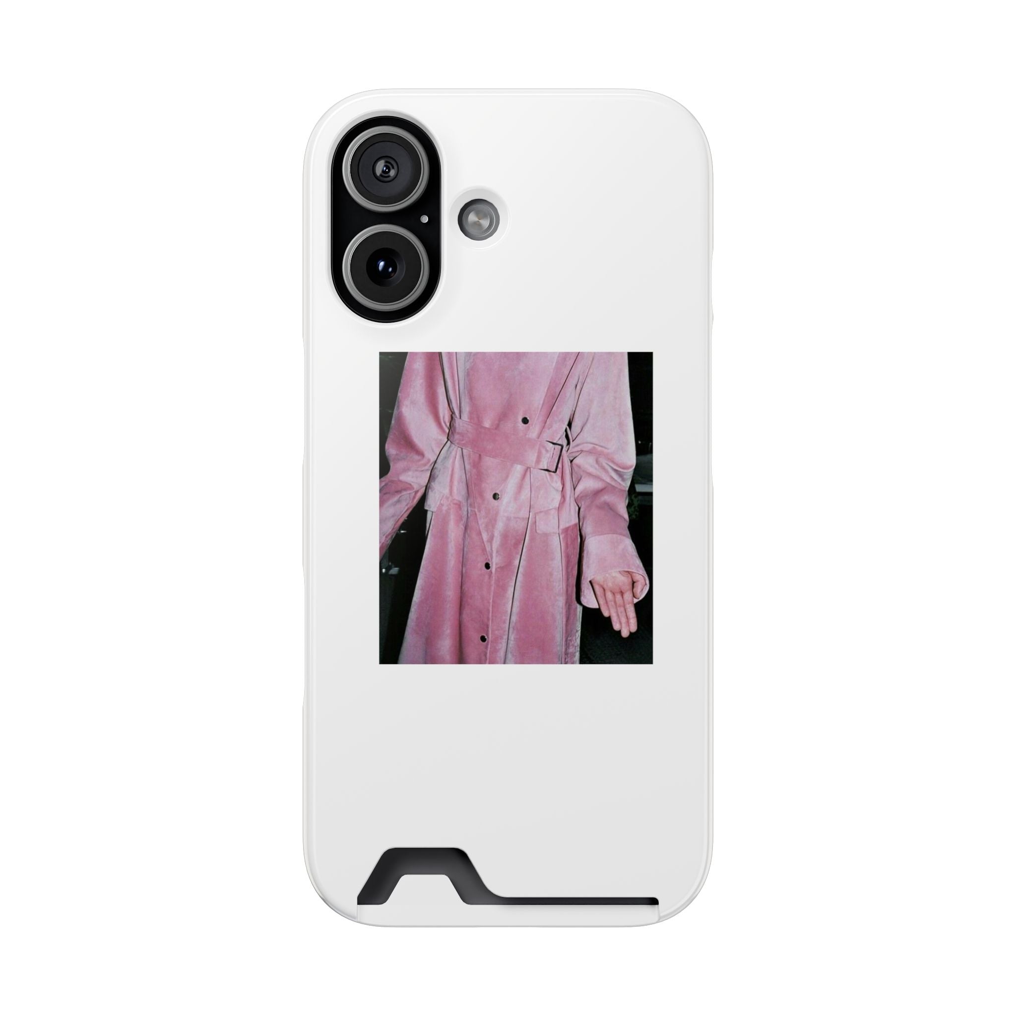 Phone Case with Card Holder — Pink Trench Coat Photo Design