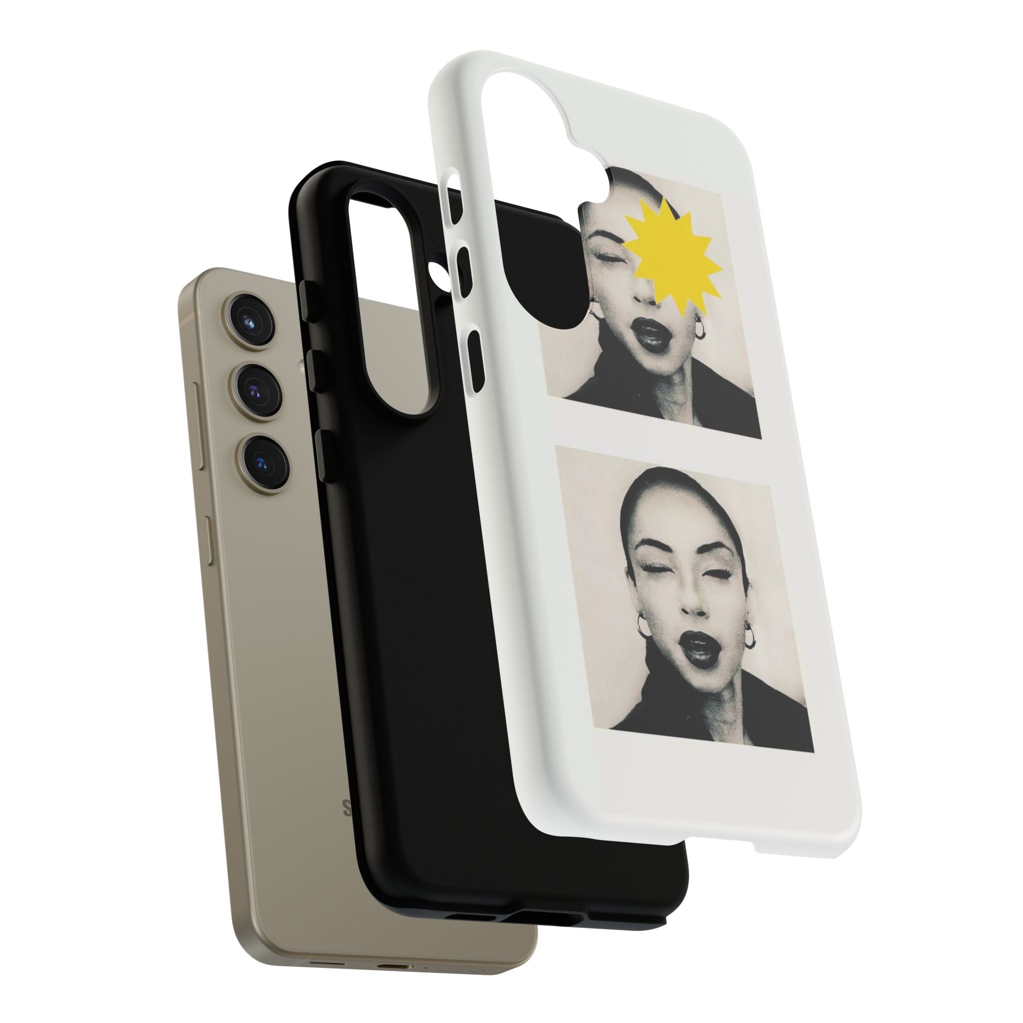 SADE Phone Case — Retro Black & White Portrait with Yellow Sunburst
