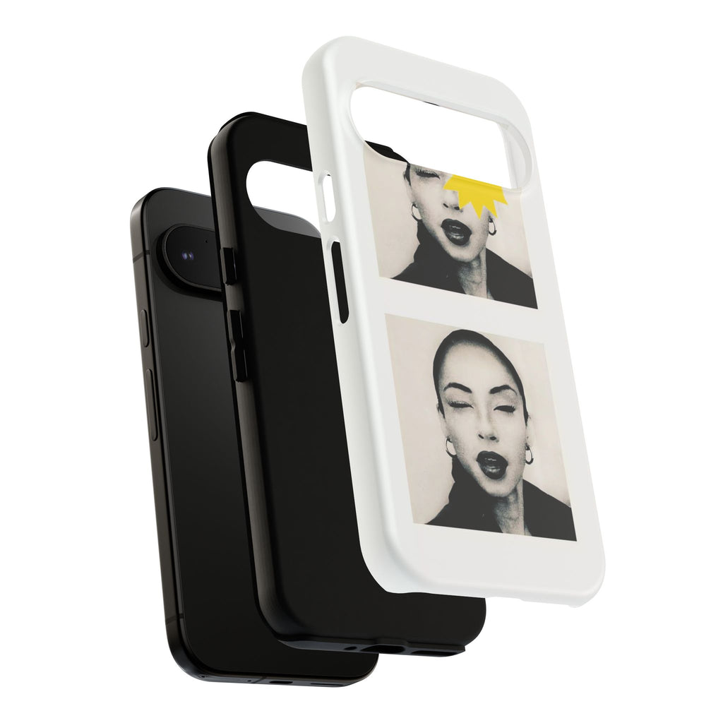 SADE Phone Case — Retro Black & White Portrait with Yellow Sunburst