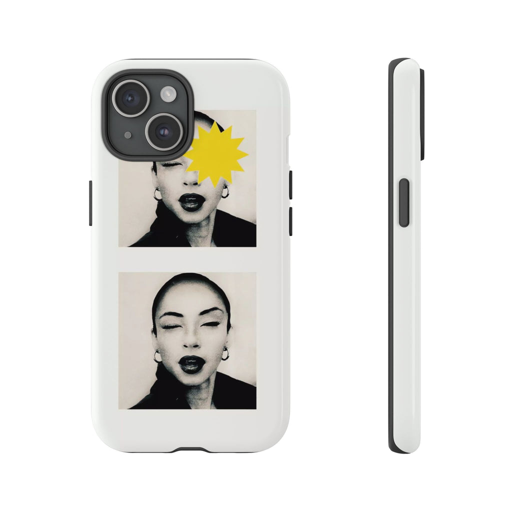 SADE Phone Case — Retro Black & White Portrait with Yellow Sunburst