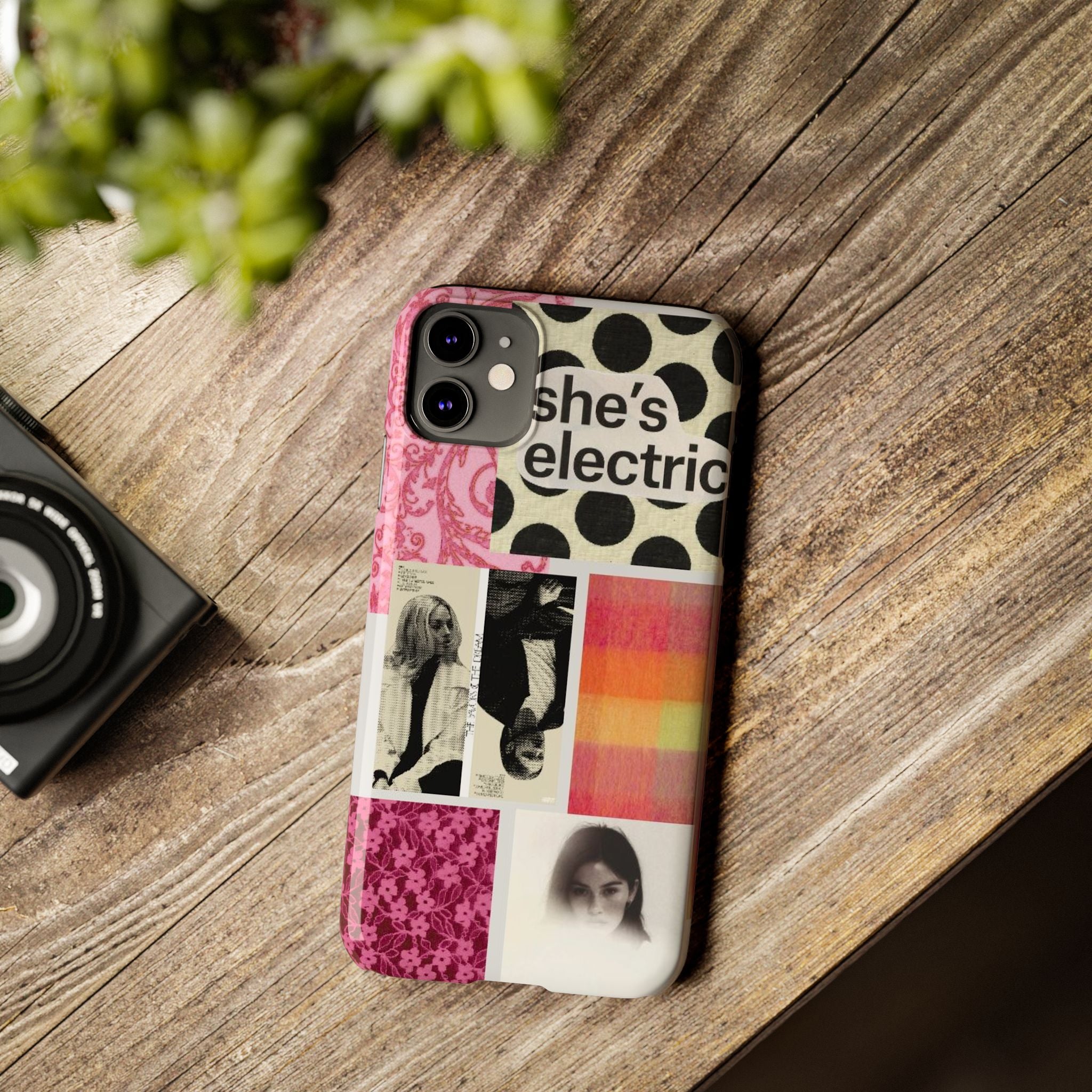 Slim Phone Case — 'she's electric' Retro Collage Floral & Photo Design