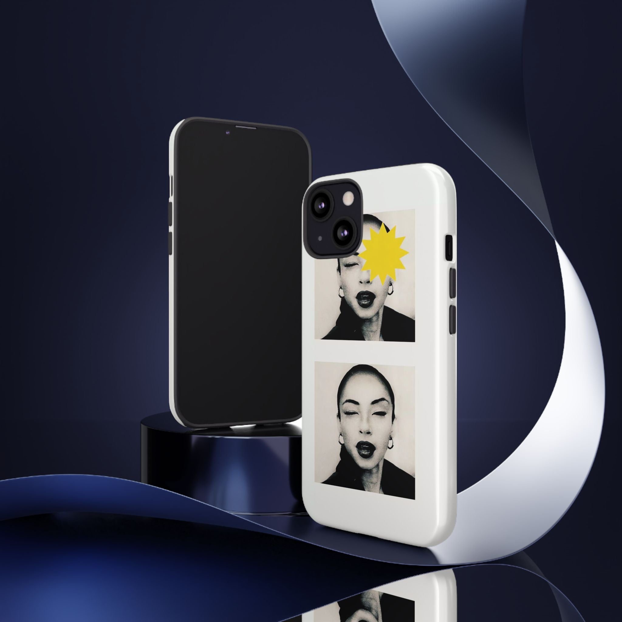 SADE Phone Case — Retro Black & White Portrait with Yellow Sunburst