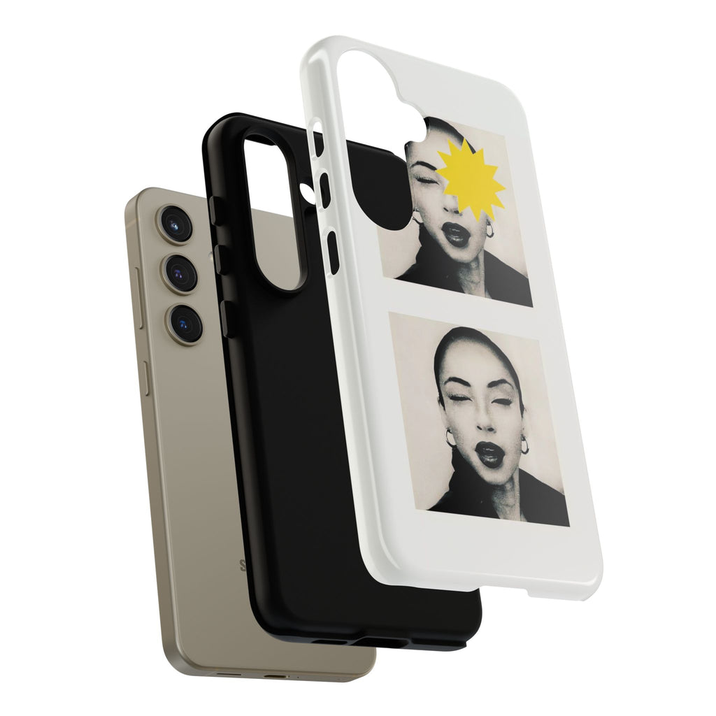 SADE Phone Case — Retro Black & White Portrait with Yellow Sunburst