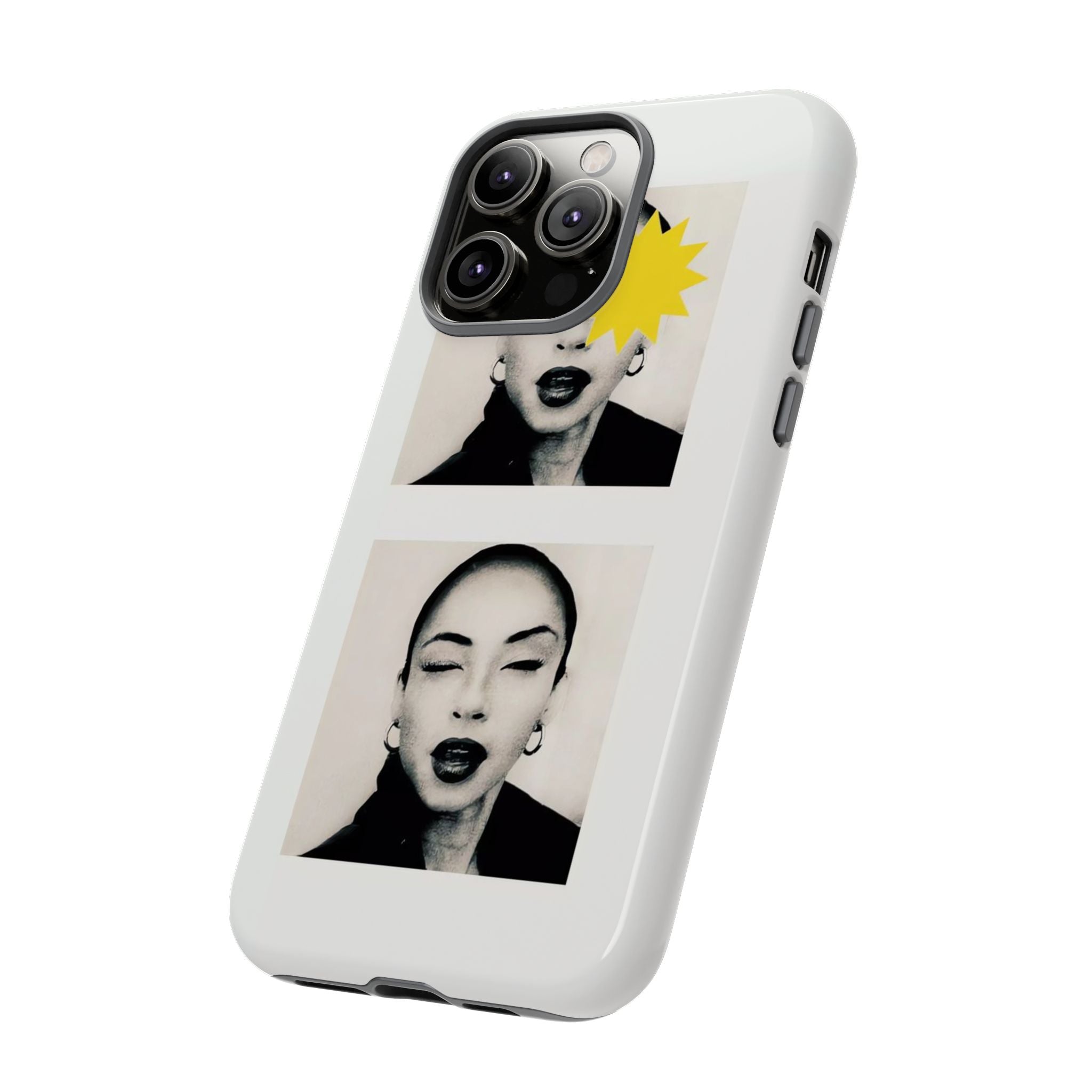 SADE Phone Case — Retro Black & White Portrait with Yellow Sunburst
