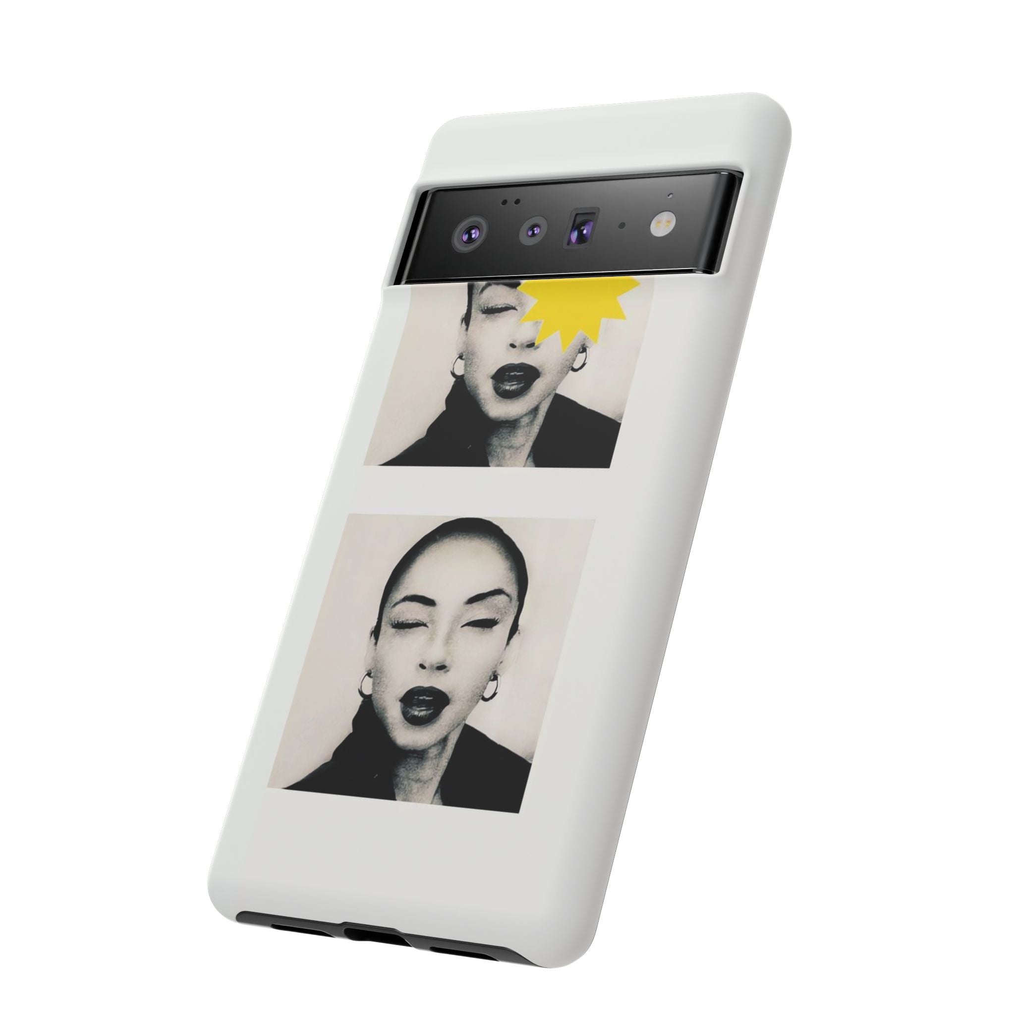 SADE Phone Case — Retro Black & White Portrait with Yellow Sunburst