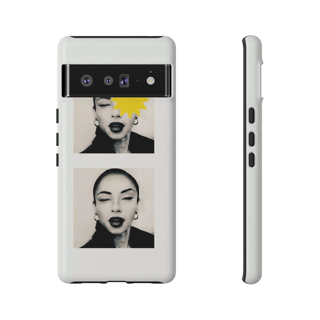 SADE Phone Case — Retro Black & White Portrait with Yellow Sunburst